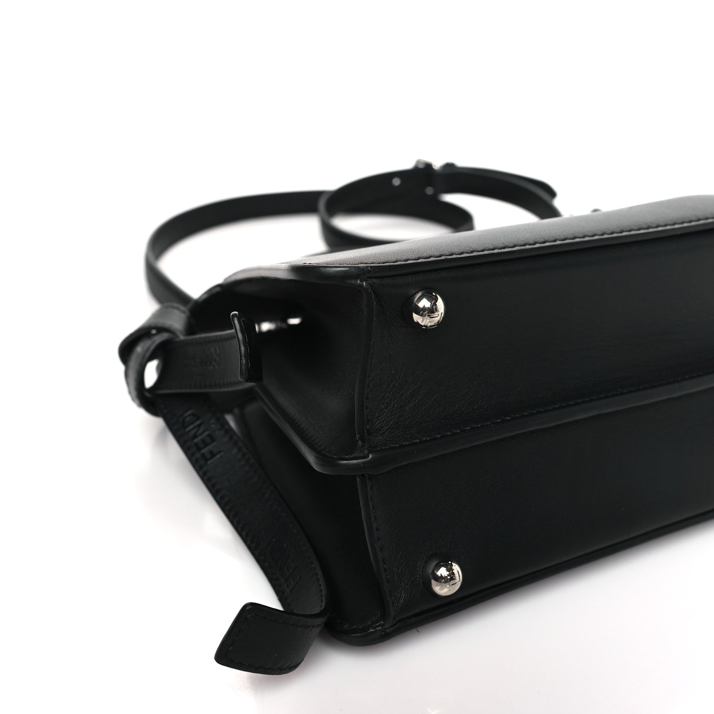 Vitello Seta Shiny Nappa Logo Embossed Laces Small Peekaboo I SEE U Satchel Black