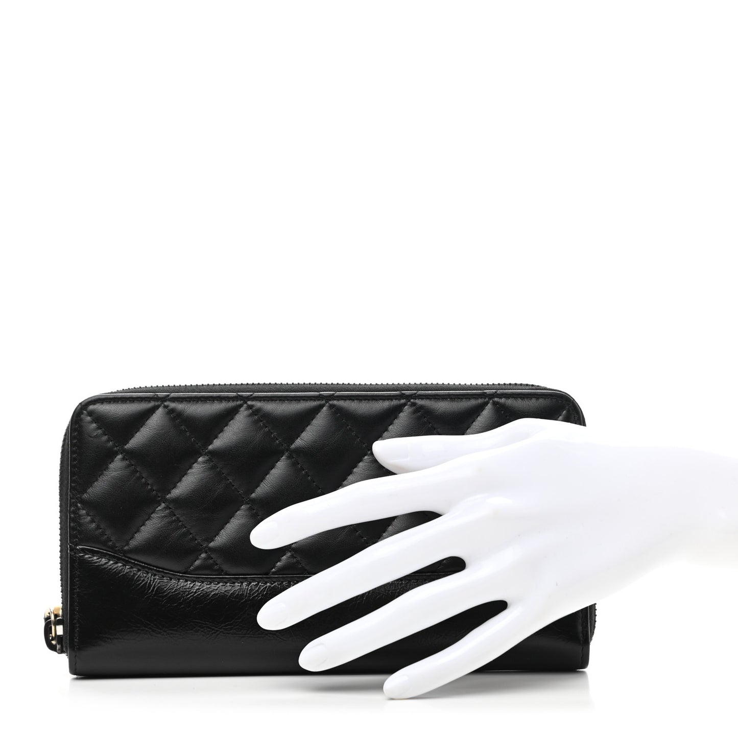 Aged Calfskin Quilted Large Gabrielle Zip Around Wallet Black