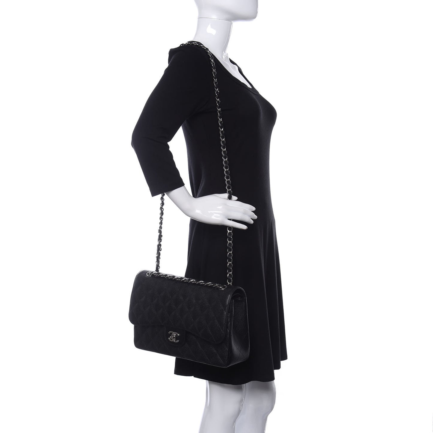 Caviar Quilted Jumbo Double Flap Black