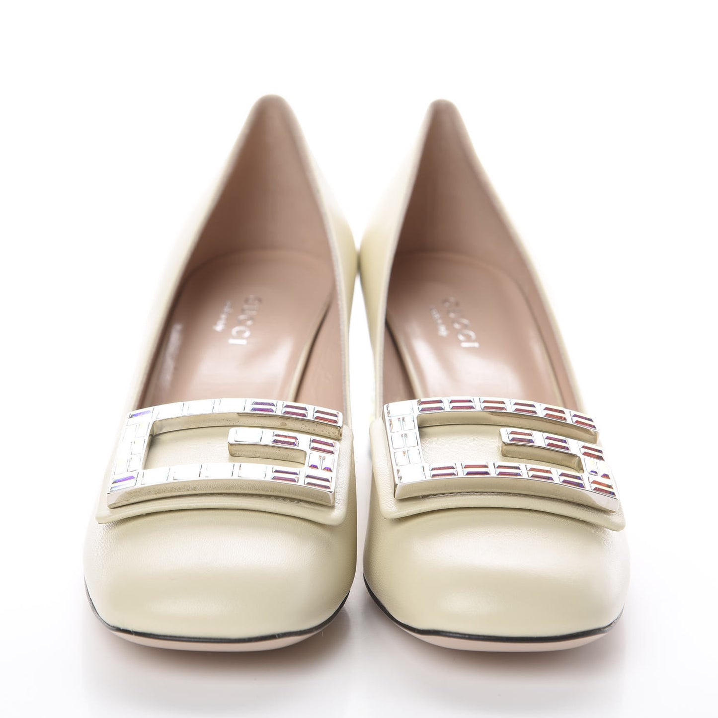 Malaga Kid Crystal Square G Madelyn Loafer Pumps 36.5 Ivory