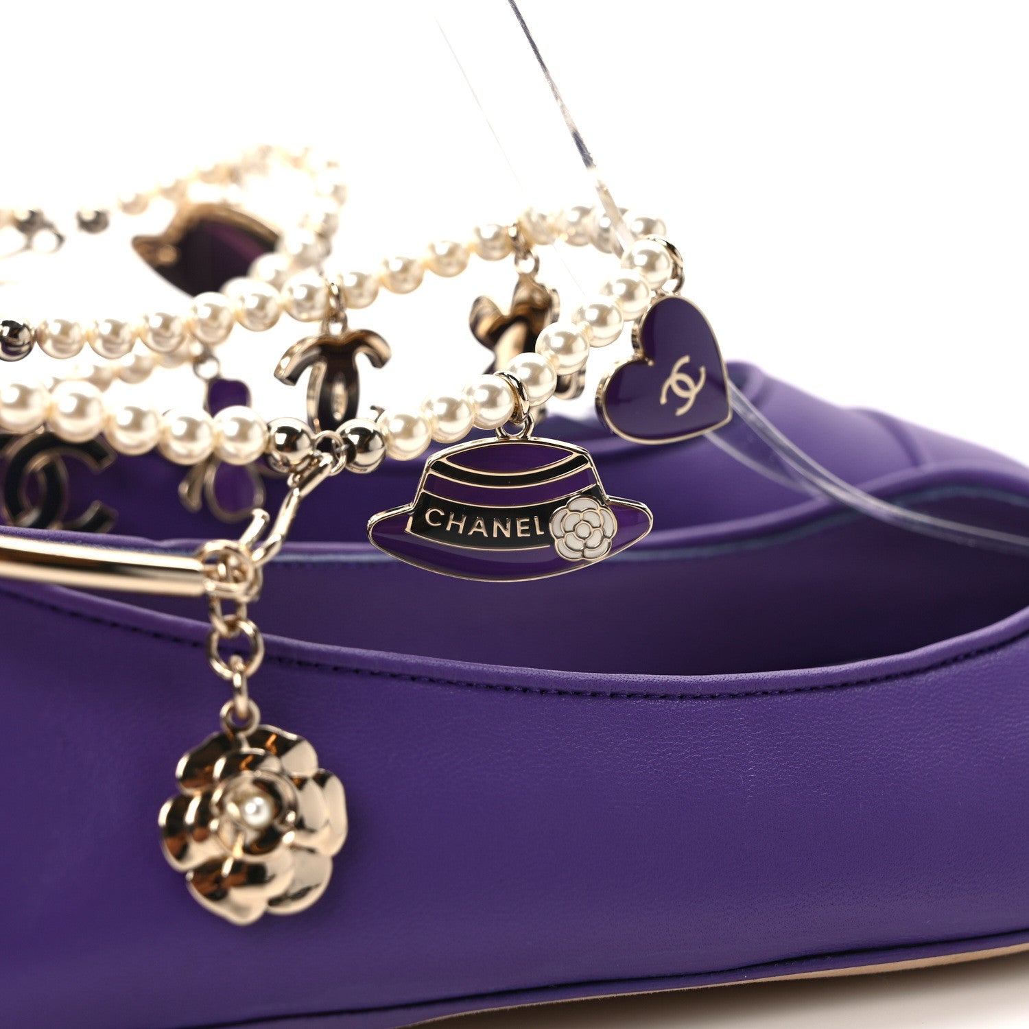 Chanel Lambskin Calfskin Cap Toe Ankle Chain Ballerina Flats 37.5 Purple 9 of 10