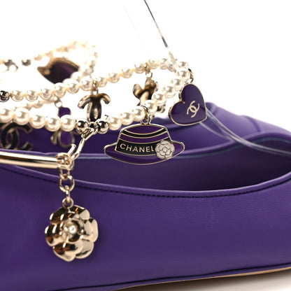 Chanel Lambskin Calfskin Cap Toe Ankle Chain Ballerina Flats 37.5 Purple 9 of 10