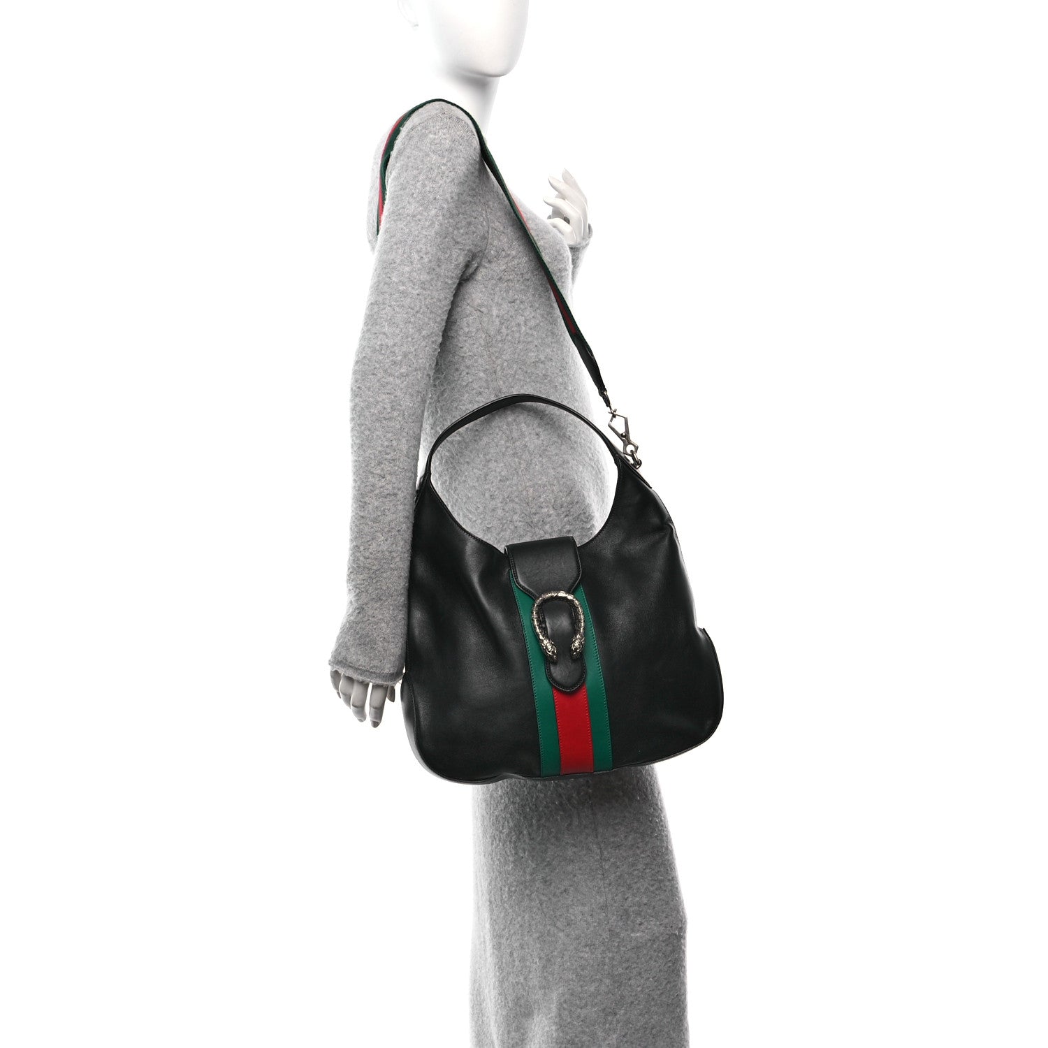 Gucci Calfskin Web Stripe Medium Dionysus Hobo Black 2 of 11