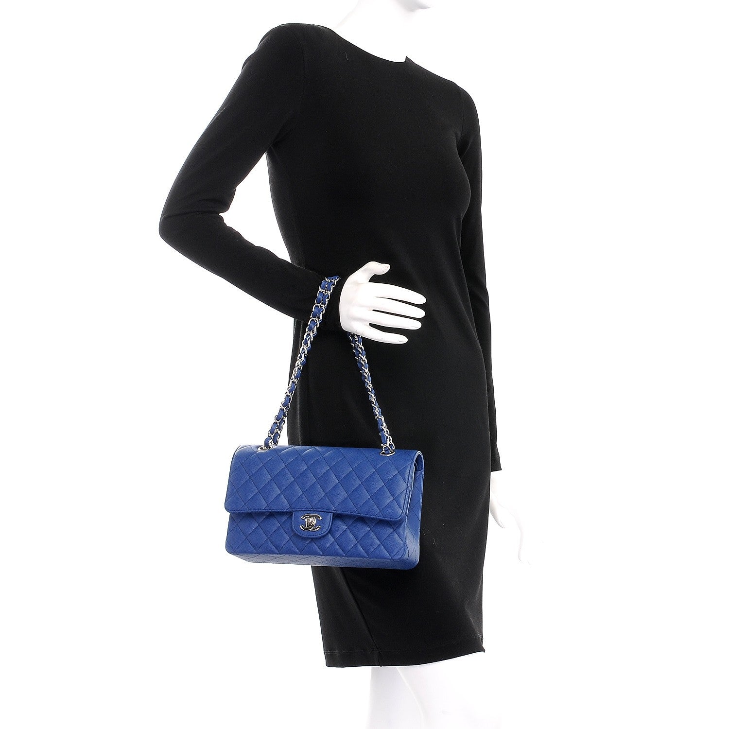 Chanel Caviar Quilted Medium Double Flap Blue 3 of 11