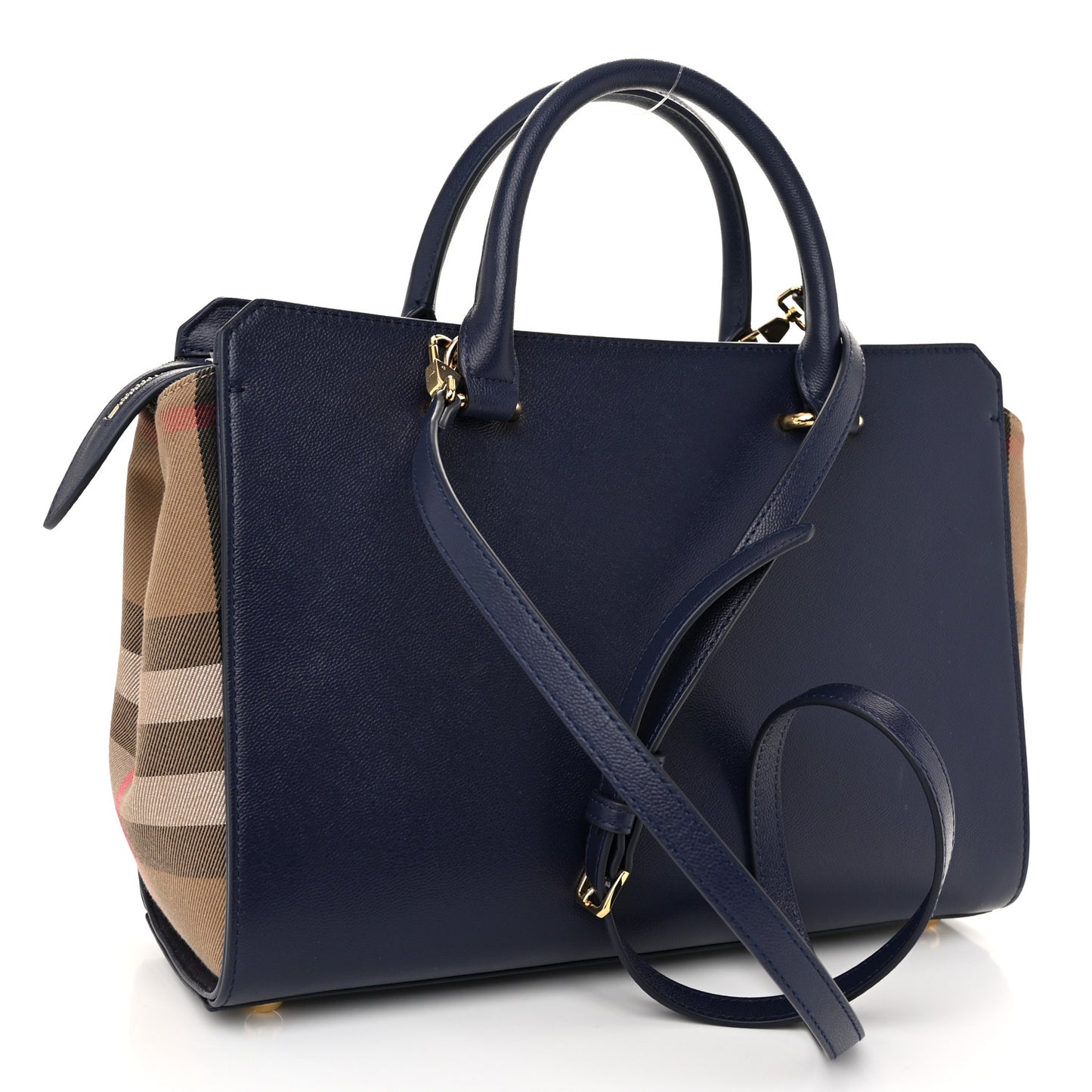 Calfskin Mega Check Small Banwell Tote Dark Canvas Blue