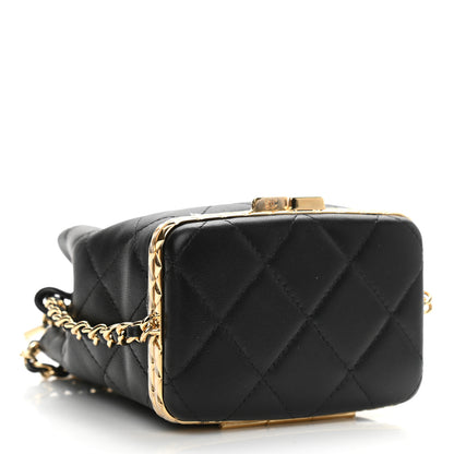 Chanel Metal Lambskin Quilted Small Chain Bucket Bag Black 4 of 12