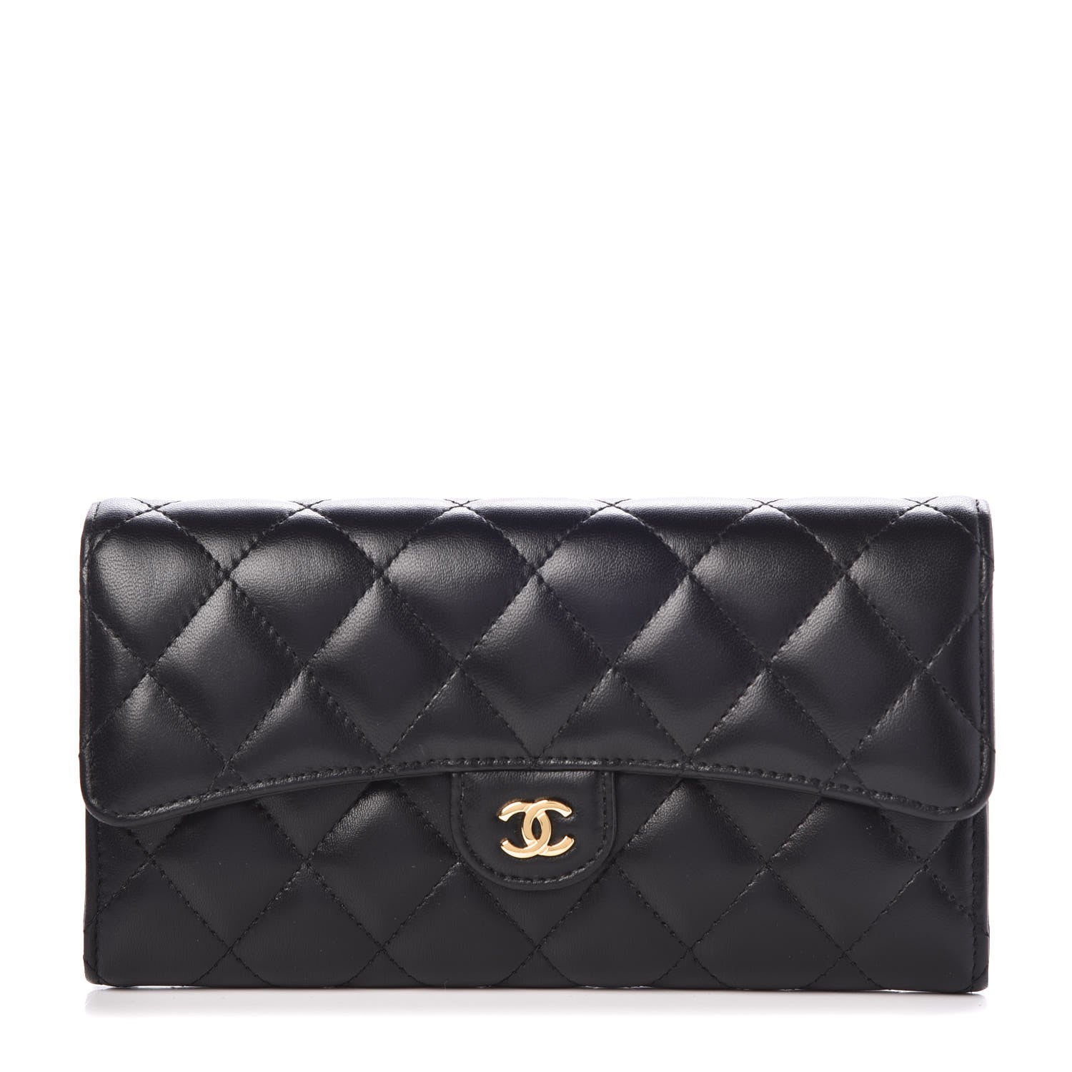 Chanel Lambskin Quilted Large Gusset Flap Wallet Black 1 of 9