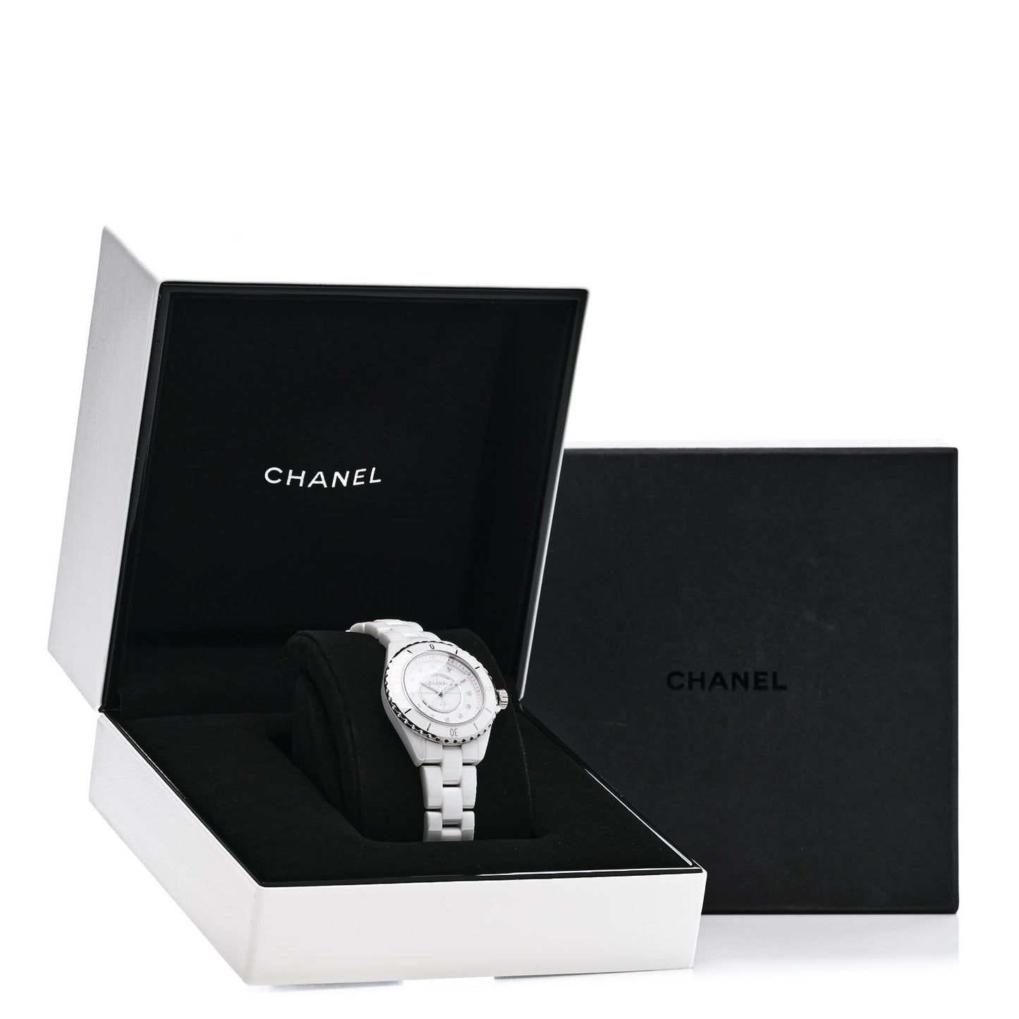 Stainless Steel Ceramic Diamond 33mm J12 Quartz Watch White