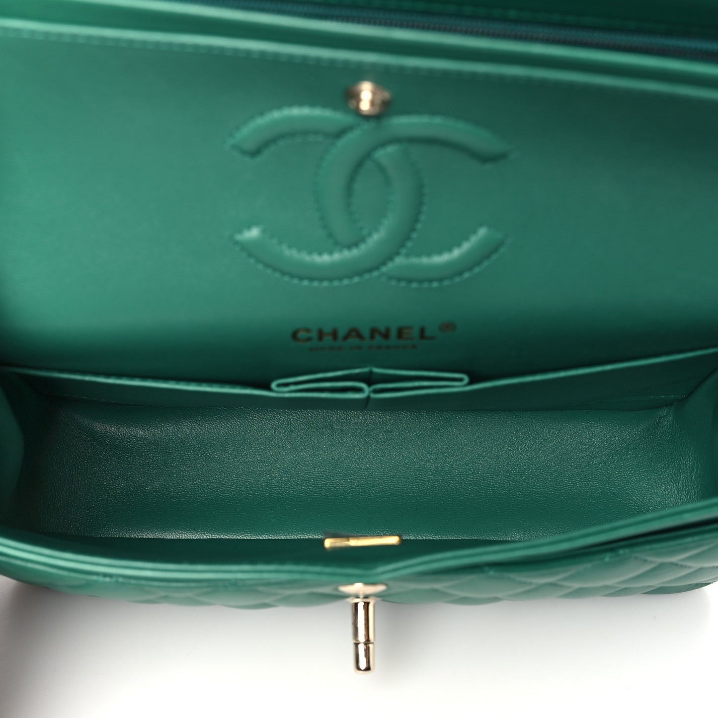 Lambskin Quilted Small Double Flap Green