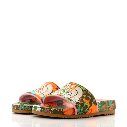 Gucci X THE NORTH FACE Nylon Floral Womens Slide Sandals 37 Military Green Orange Soft Pink 4 of 10