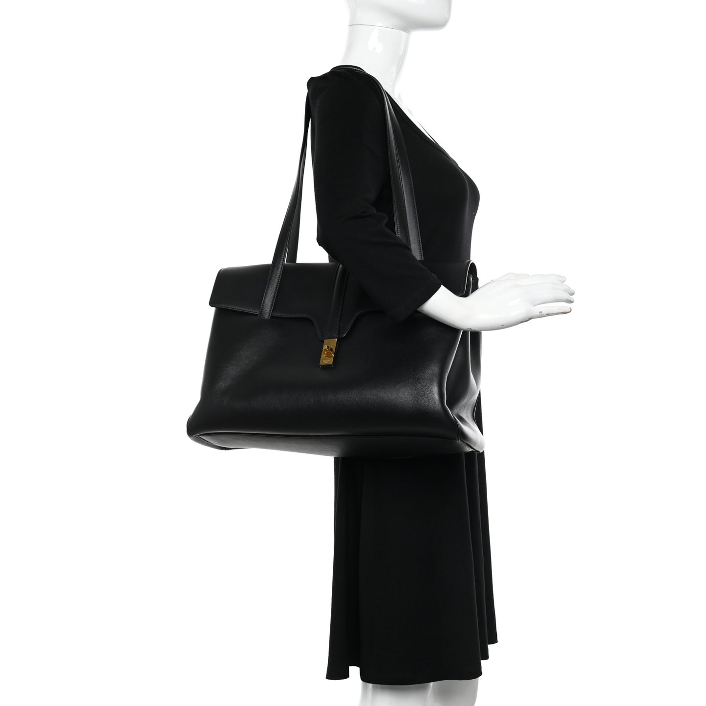 Grained Calfskin Large Soft 16 Bag Black