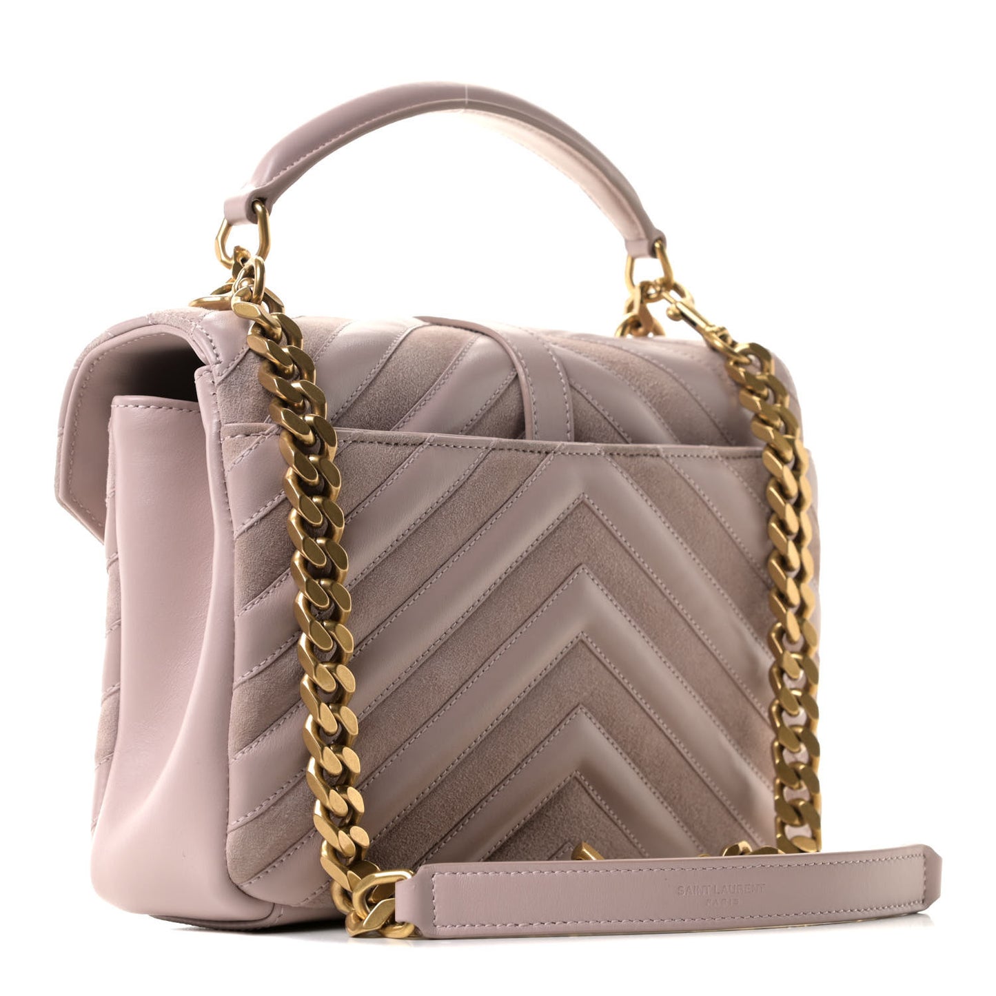 Calfskin Suede Matelasse Chevron Medium Monogram College Bag Rose Poudre