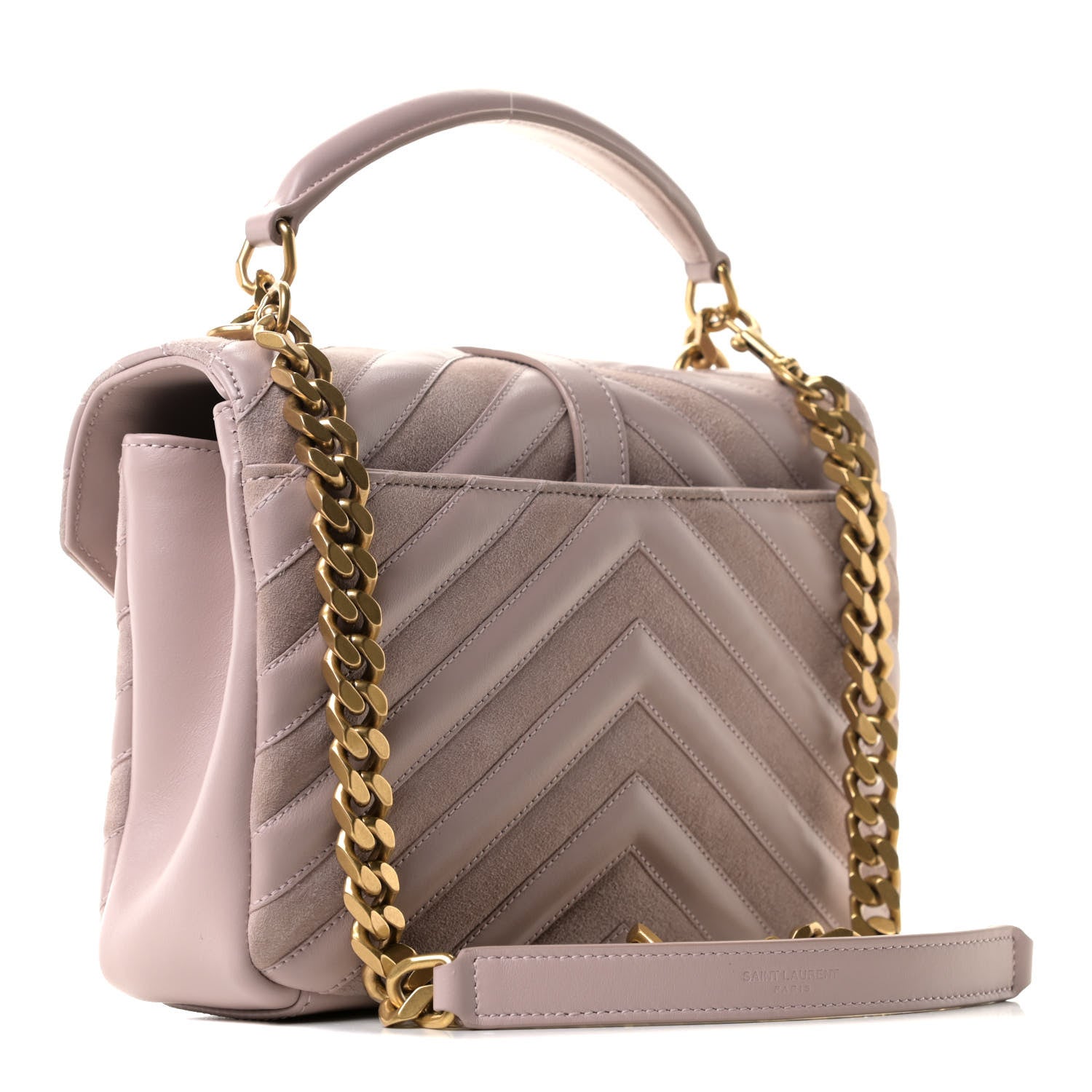 Saint Laurent Calfskin Suede Matelasse Chevron Medium Monogram College Bag Rose Poudre 3 of 10