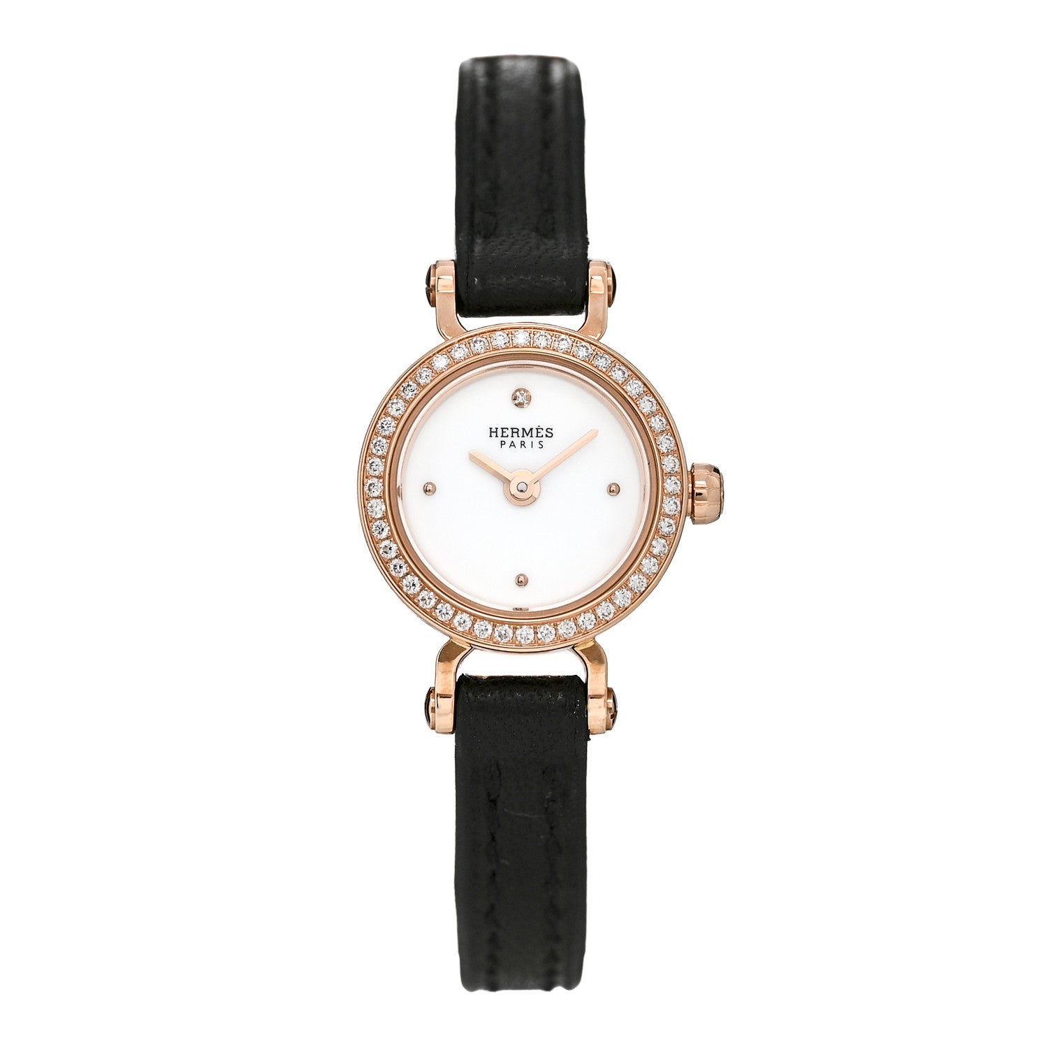 Hermes 18K Yellow Gold Barenia Diamond 16mm Faubourg Quartz Watch Noir 1 of 5
