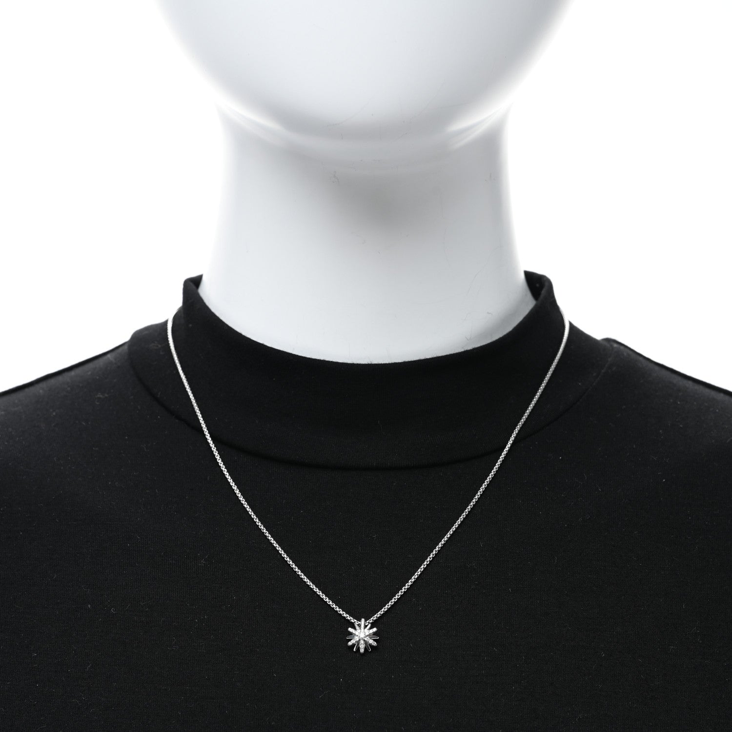 David Yurman Sterling Silver Diamond 10.5mm Petite Starburst Pendant Necklace 3 of 4