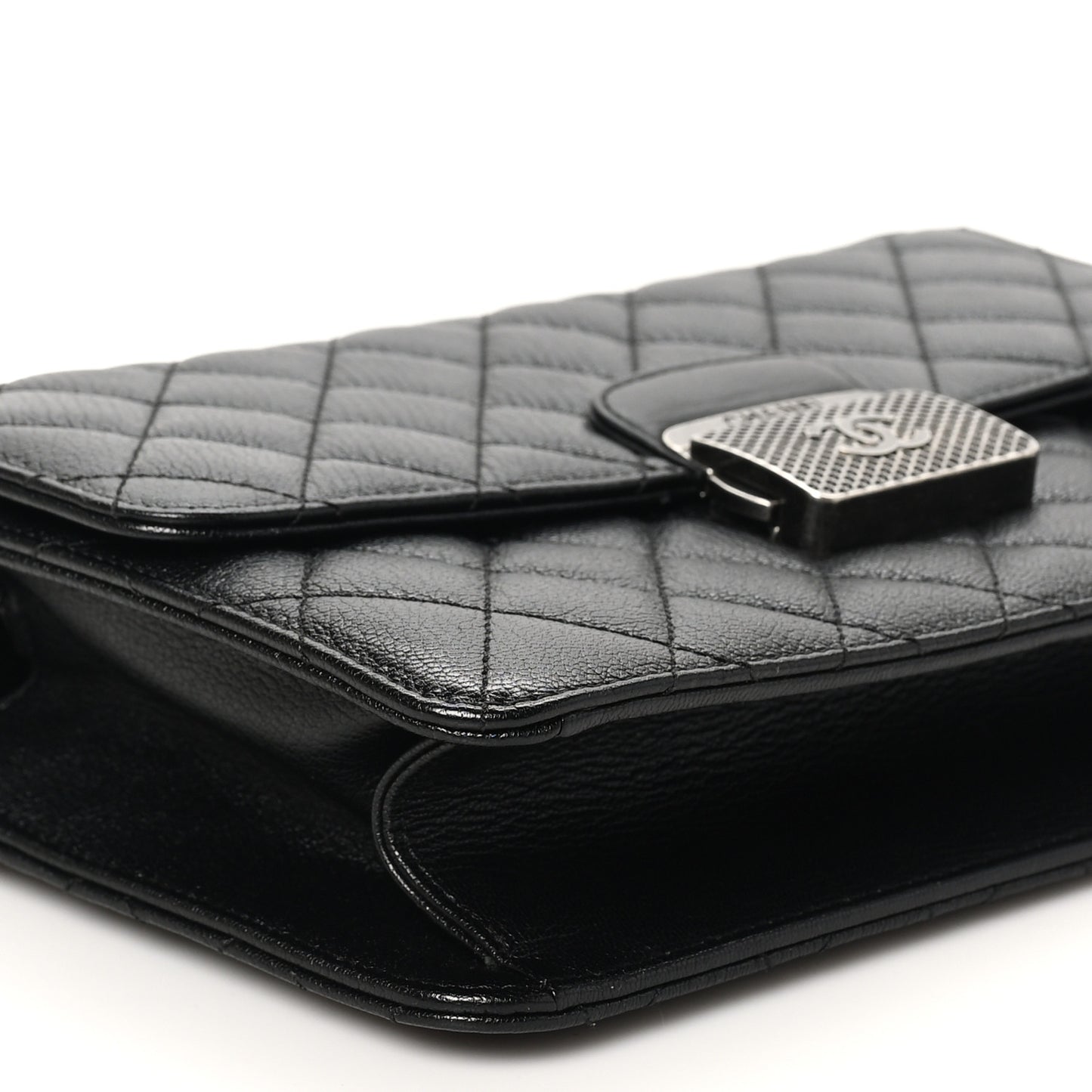 Goatskin Quilted Small CC University Top Handle Flap Black