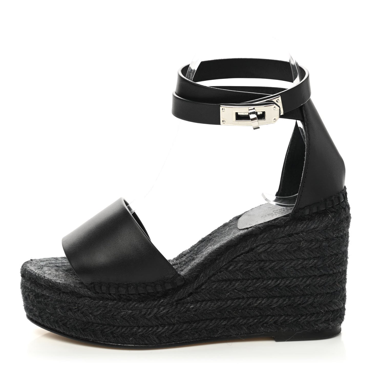 Calfskin Tivoli Espadrille Wedge Sandals 35 Black