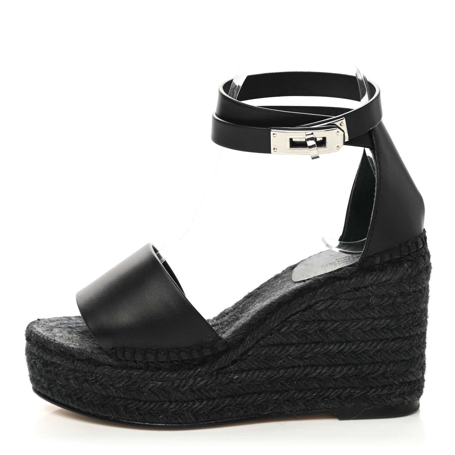 Hermes Calfskin Tivoli Espadrille Wedge Sandals 35 Black 1 of 9