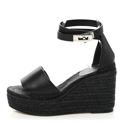 Hermes Calfskin Tivoli Espadrille Wedge Sandals 35 Black 1 of 9
