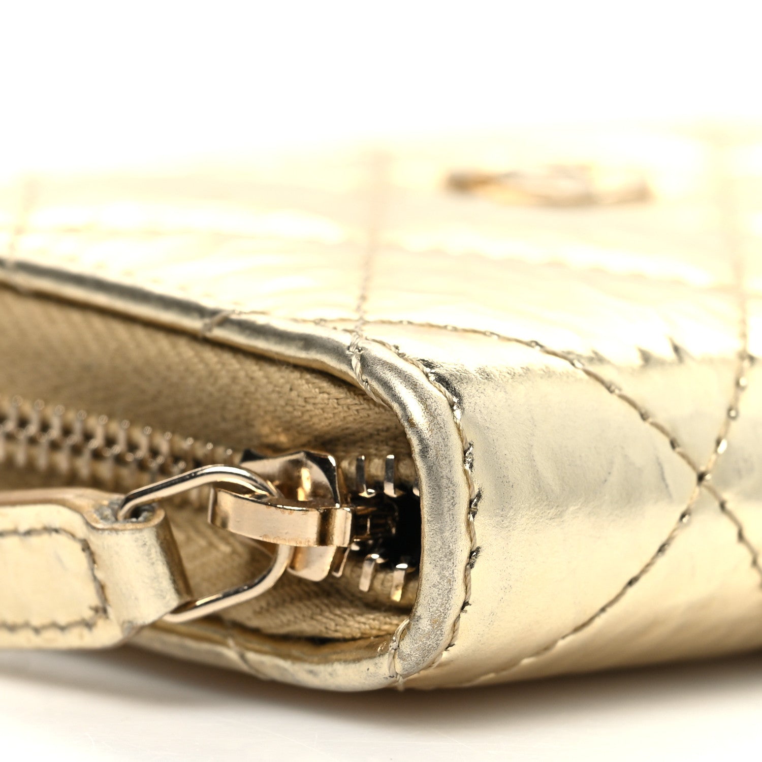 Chanel Hammered Metallic Calfskin Quilted Zip Coin Purse Gold 9 of 10