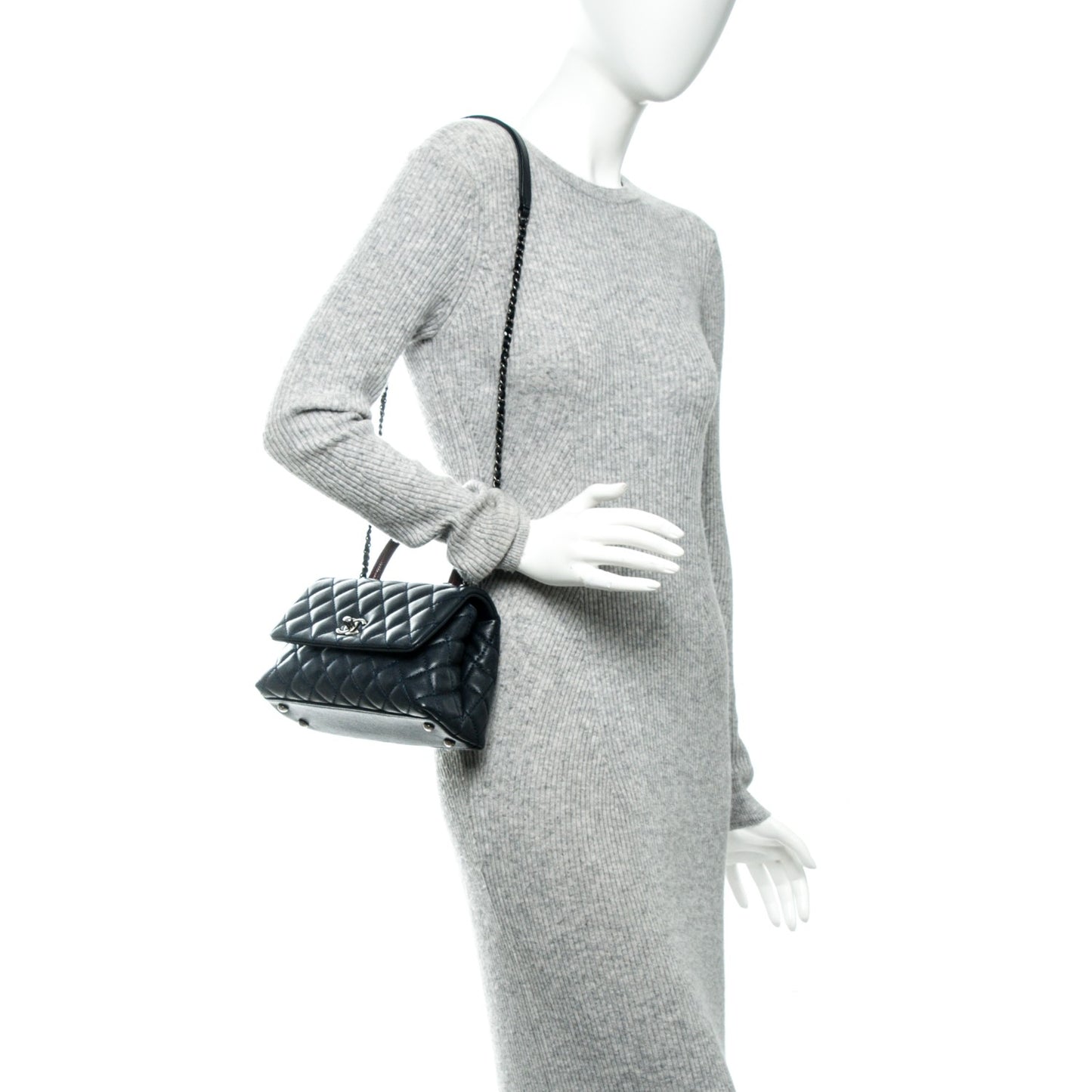 Caviar Lizard Quilted Mini Coco Handle Flap Navy
