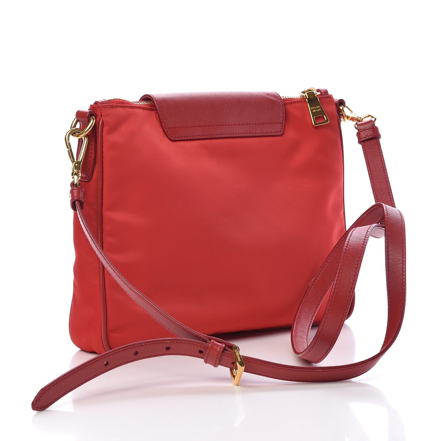 Nylon Vela Saffiano Flat Flap Messenger Bag Red