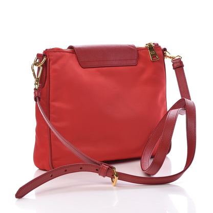 Prada Nylon Vela Saffiano Flat Flap Messenger Bag Red 3 of 12