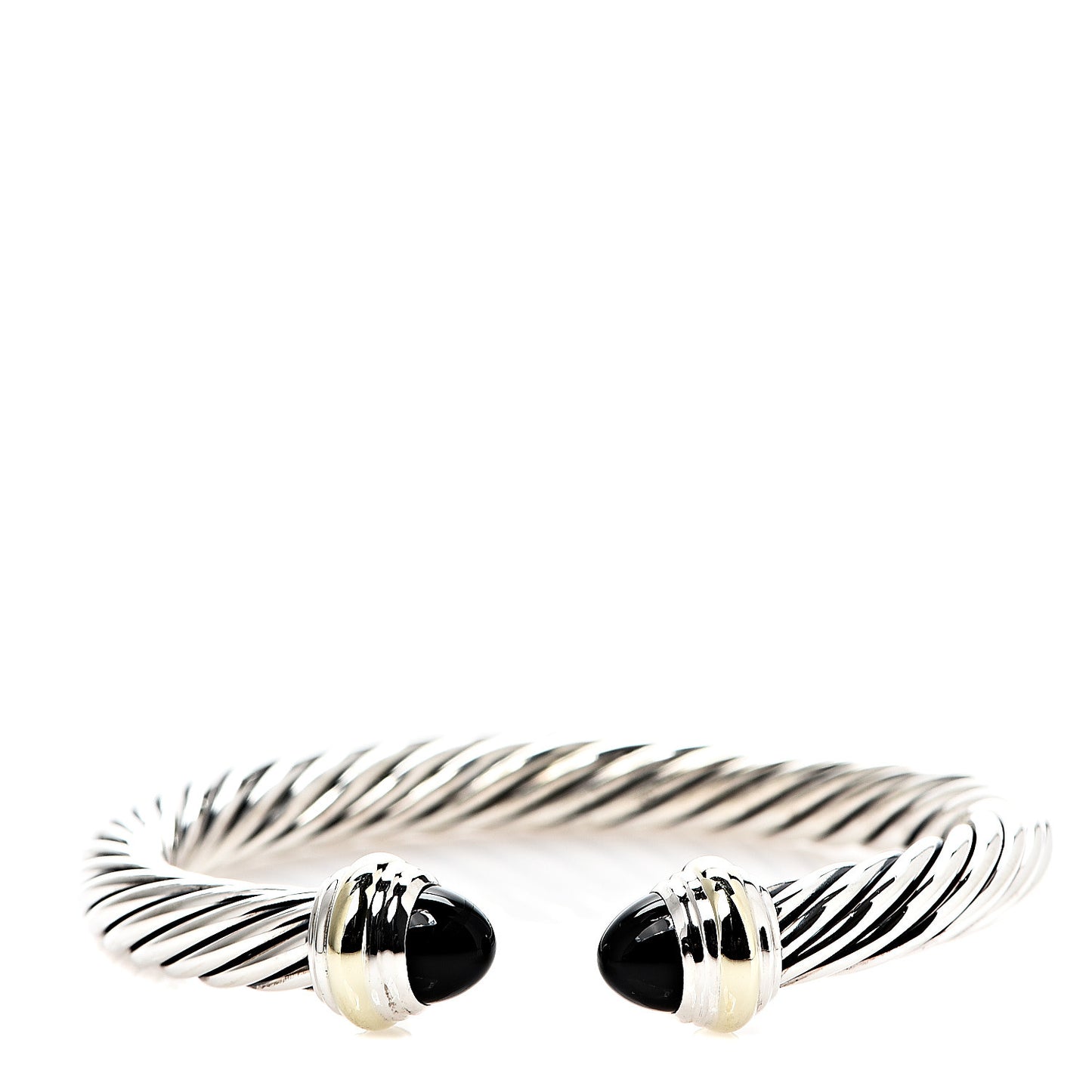 Sterling Silver 14K Yellow Gold Black Onyx 7mm Cable Classics Bracelet