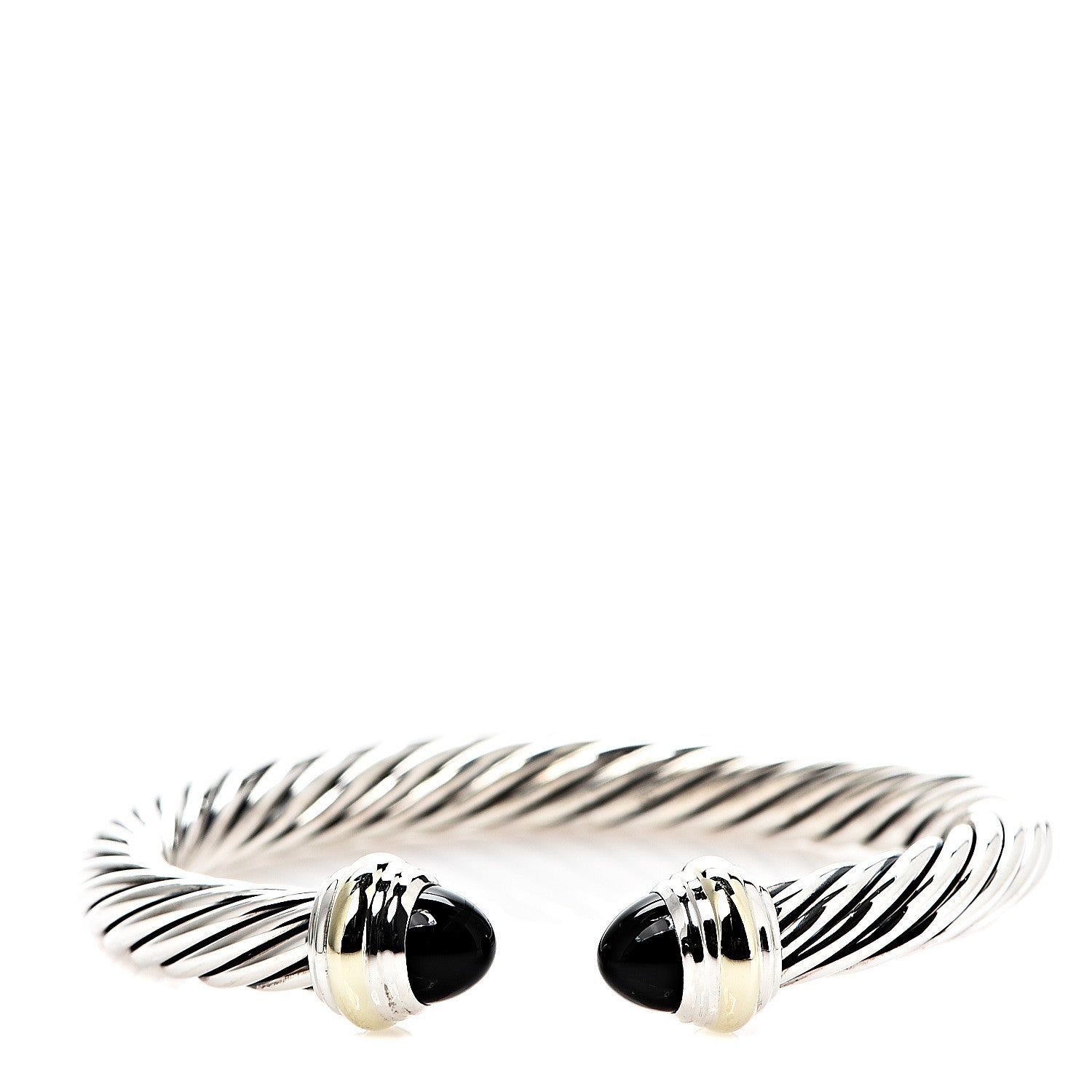 David Yurman Sterling Silver 14K Yellow Gold Black Onyx 7mm Cable Classics Bracelet 1 of 3