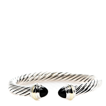 David Yurman Sterling Silver 14K Yellow Gold Black Onyx 7mm Cable Classics Bracelet 1 of 3