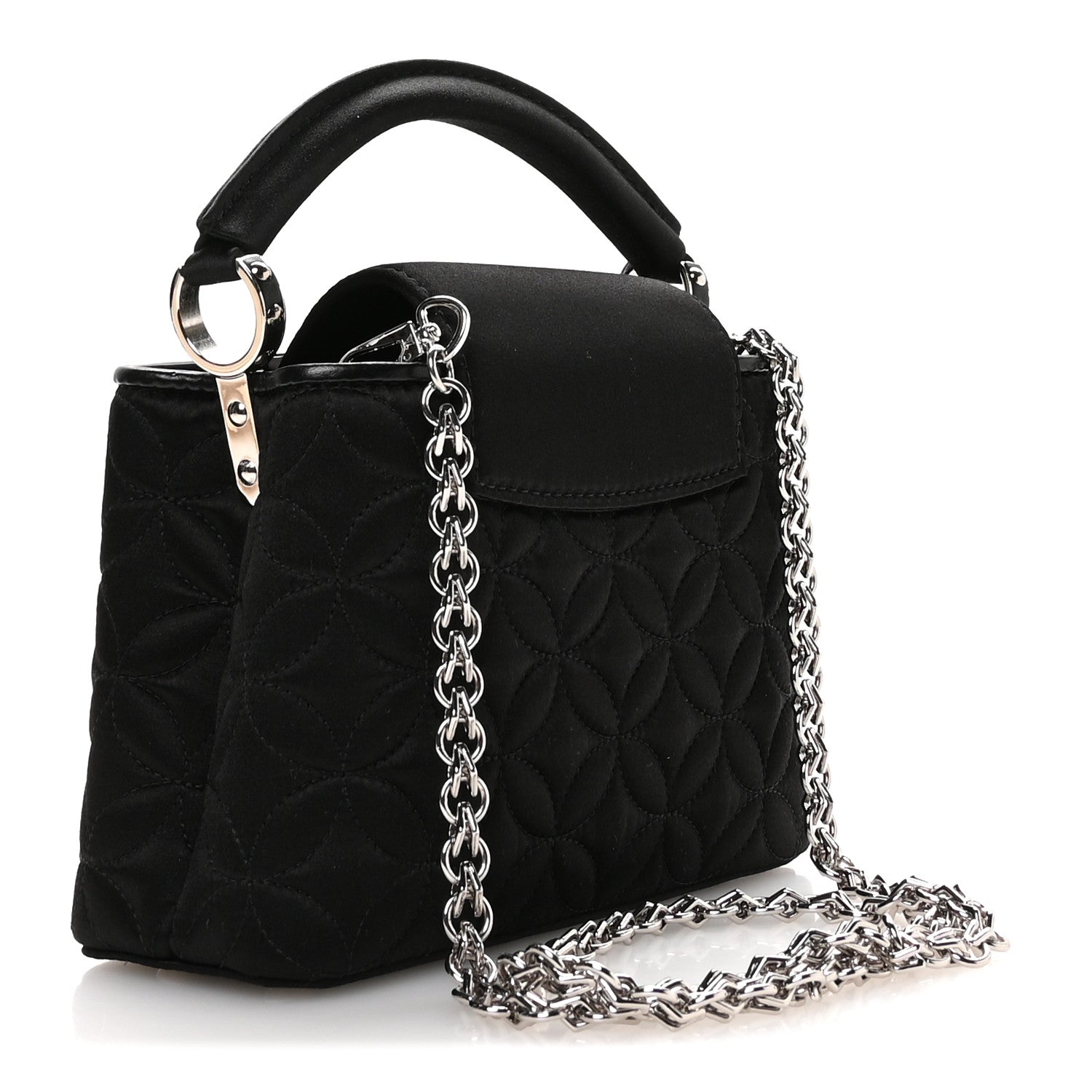 Louis Vuitton Satin Quilted Flower Crystal Mini Capucines Black 3 of 9