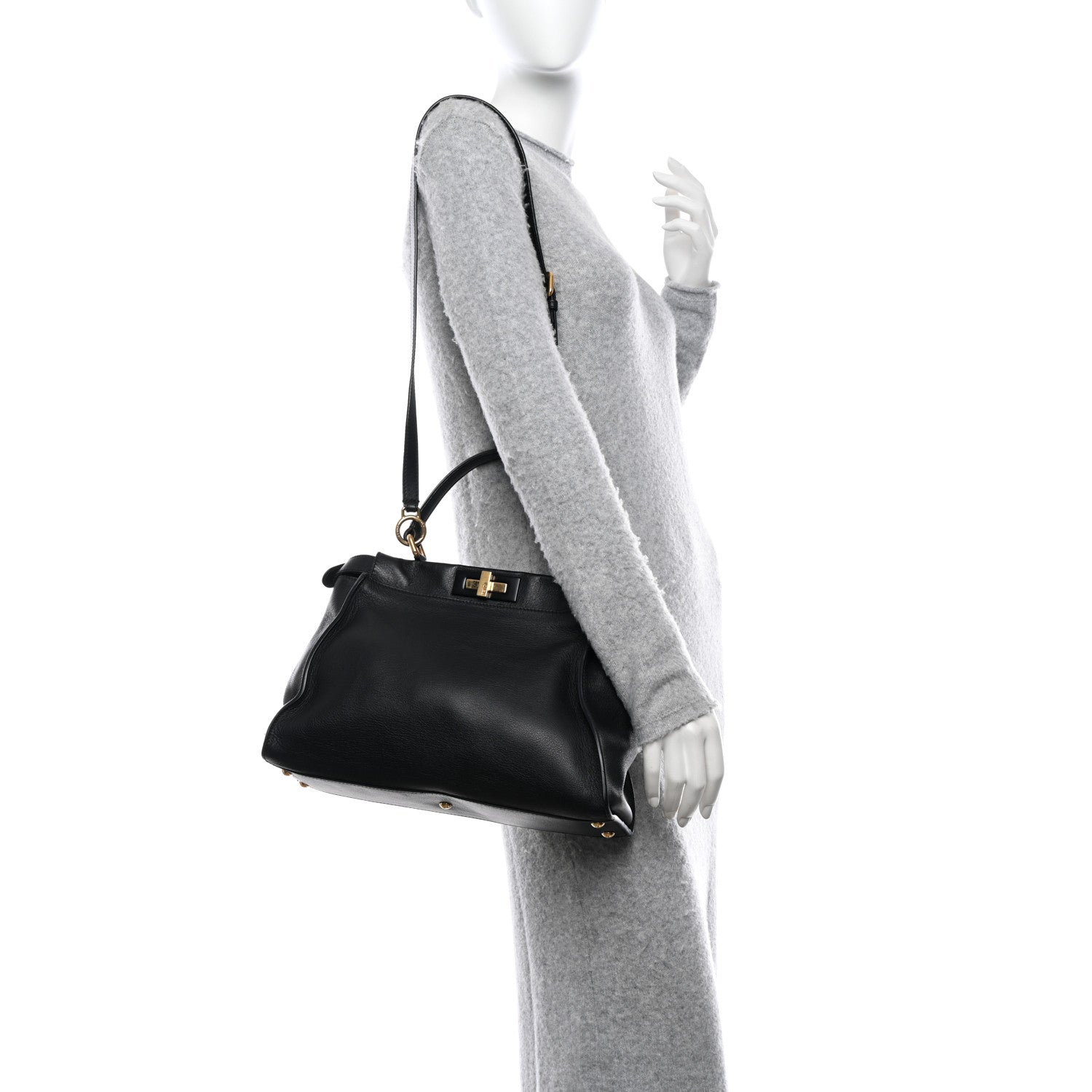 Fendi Vitello Seta Shiny Nappa Medium Peekaboo Iconic Satchel Black 2 of 10