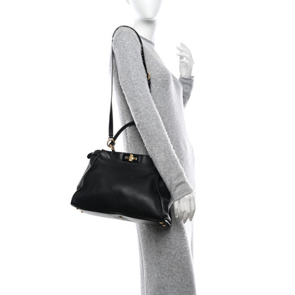 Fendi Vitello Seta Shiny Nappa Medium Peekaboo Iconic Satchel Black 2 of 10