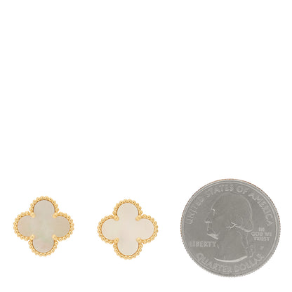 Van Cleef & Arpels 18K Yellow Gold Mother of Pearl Vintage Alhambra Earrings 2 of 5