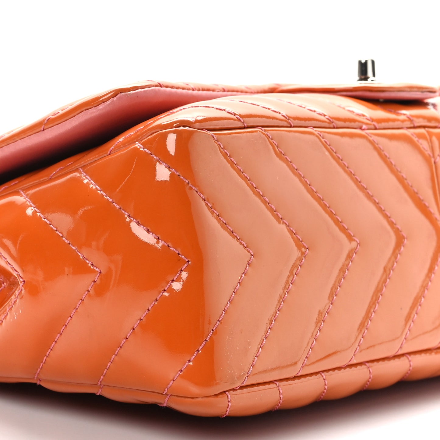 Patent Chevron Quilted Jumbo Single Flap Pink