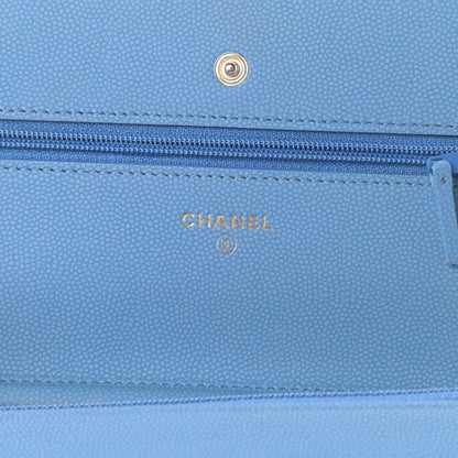 Chanel Caviar Chevron Quilted Wallet On Chain WOC Blue 6 of 14