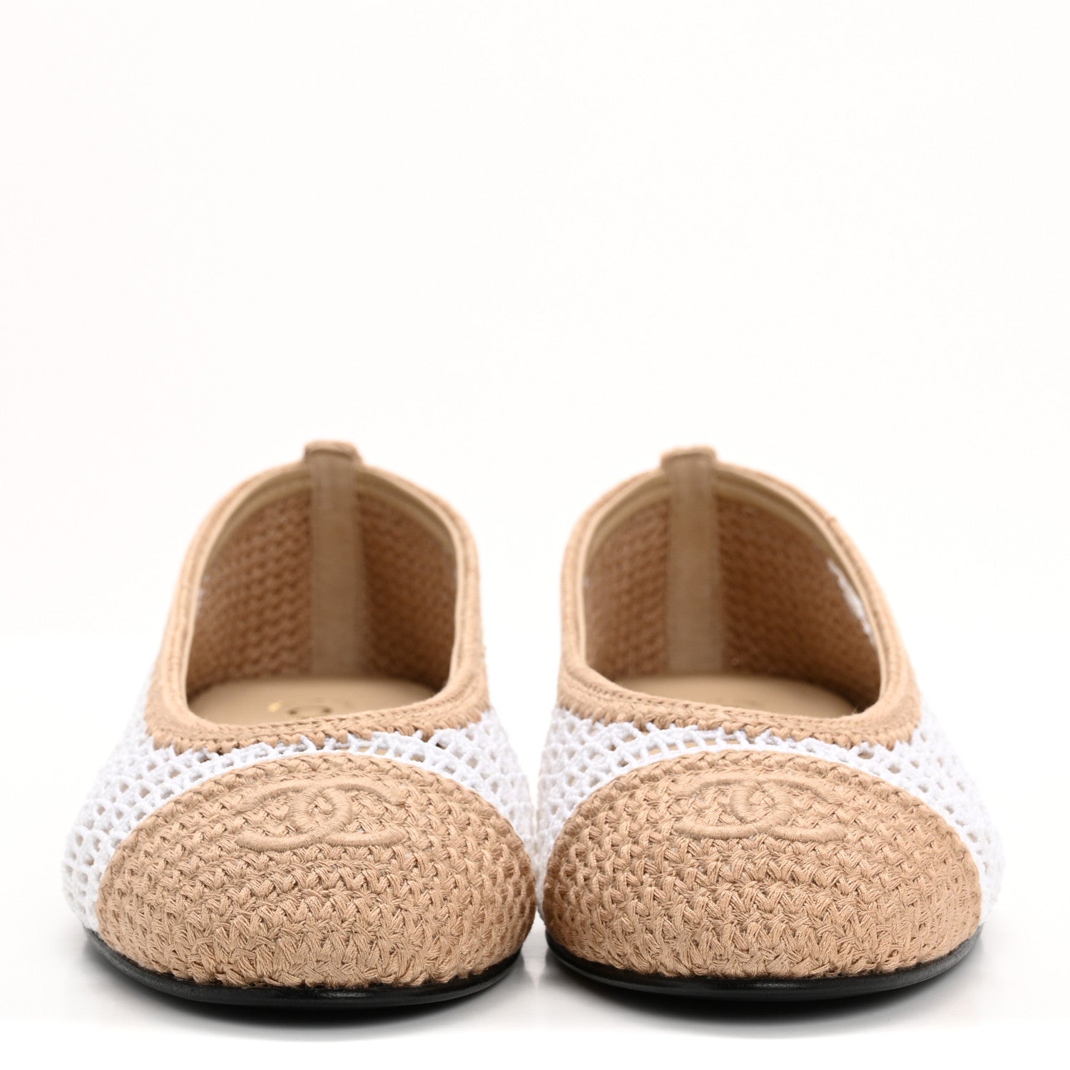 Chanel Raffia Cap Toe Ballerina Flats 39 White Beige 3 of 10