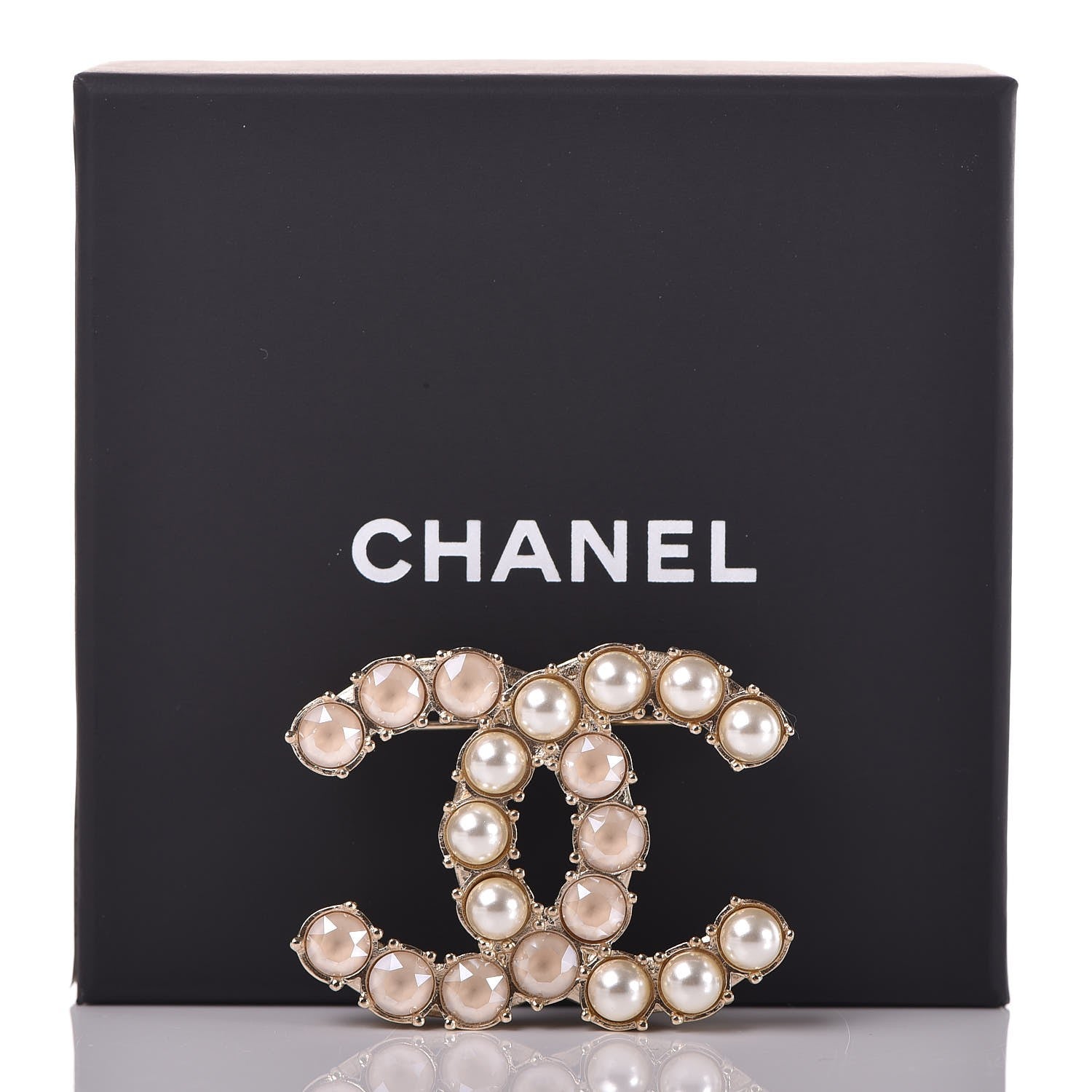Chanel Pearl Crystal CC Brooch Gold Pearly White 5 of 5