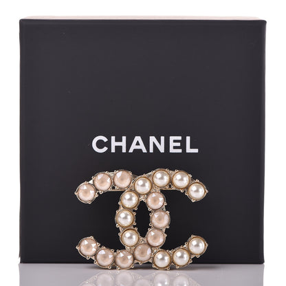 Chanel Pearl Crystal CC Brooch Gold Pearly White 5 of 5