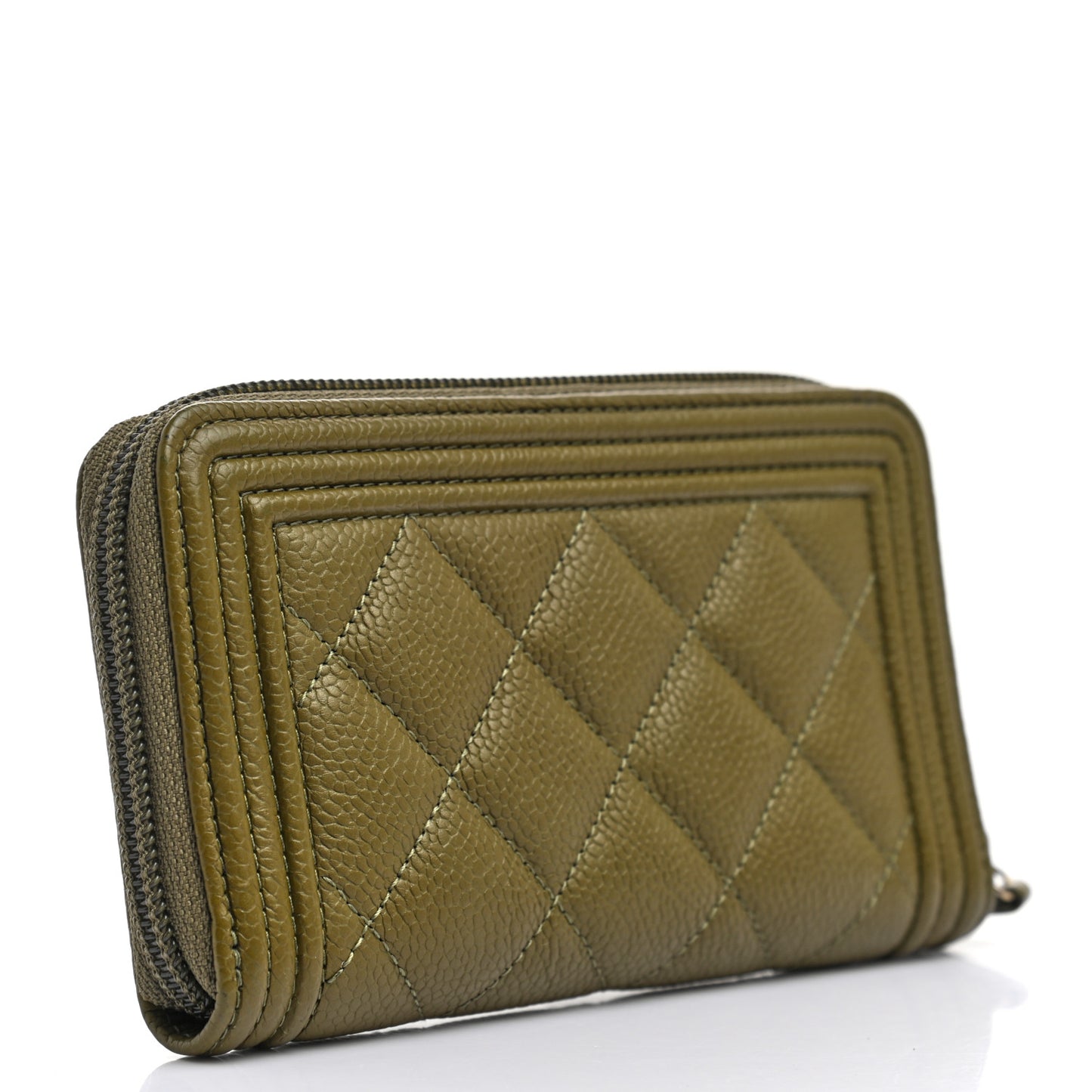 Caviar Quilted Boy Small Zip Around Wallet Khaki