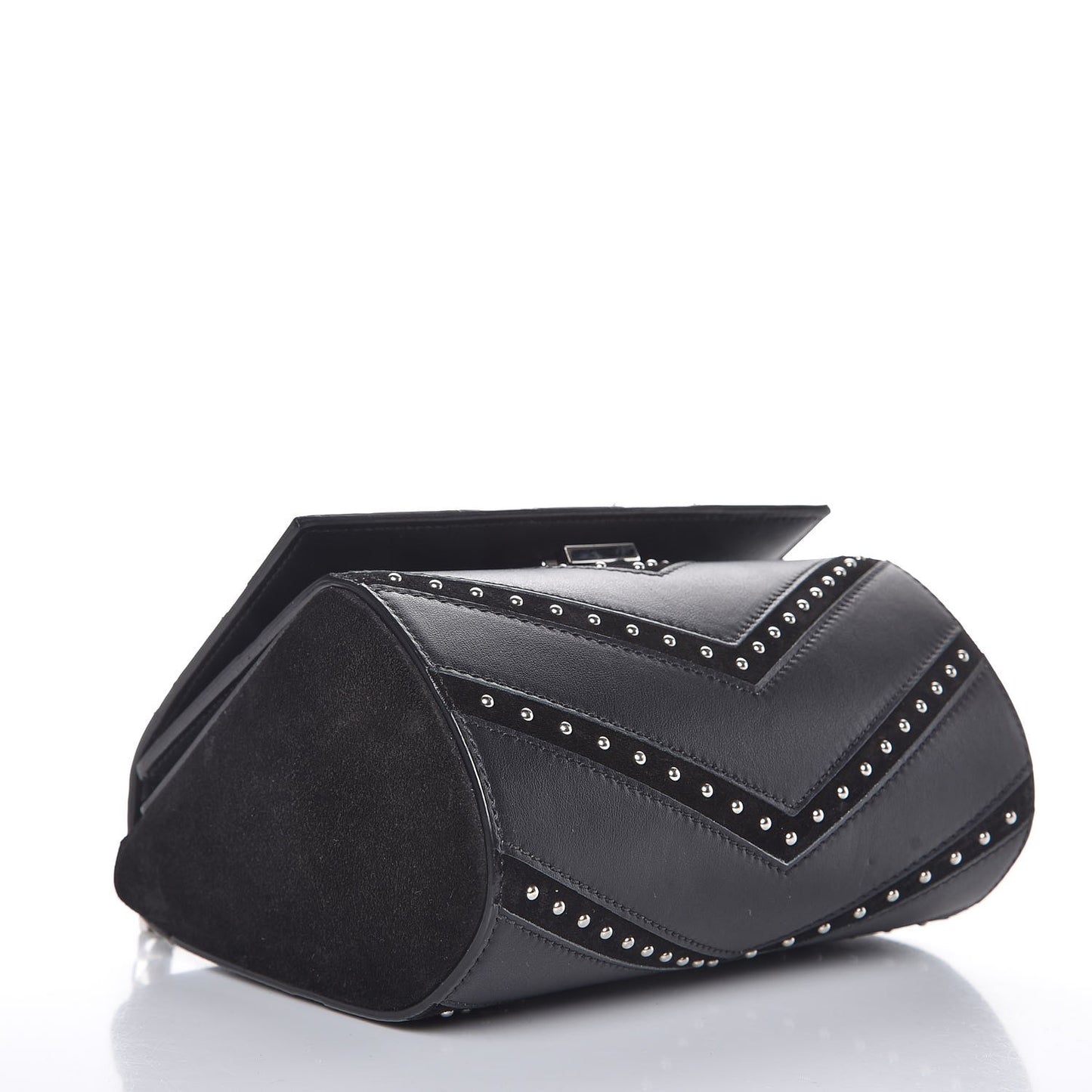 Calfskin Suede Mini Studded Chevron Pandora Box Crossbody Bag Black