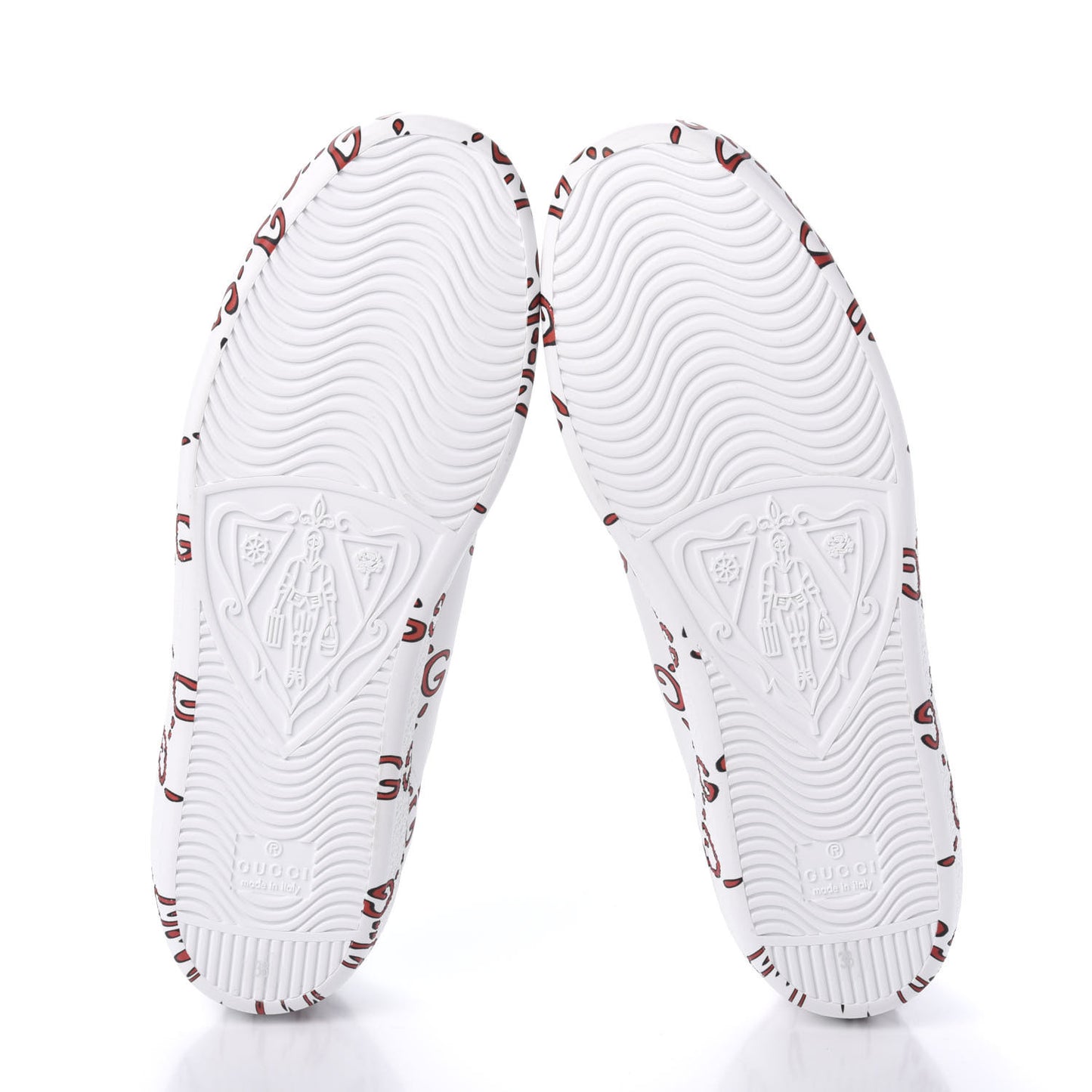 Calfskin GucciGhost Print Womens Ace Sneakers 38 White Hibiscus Red