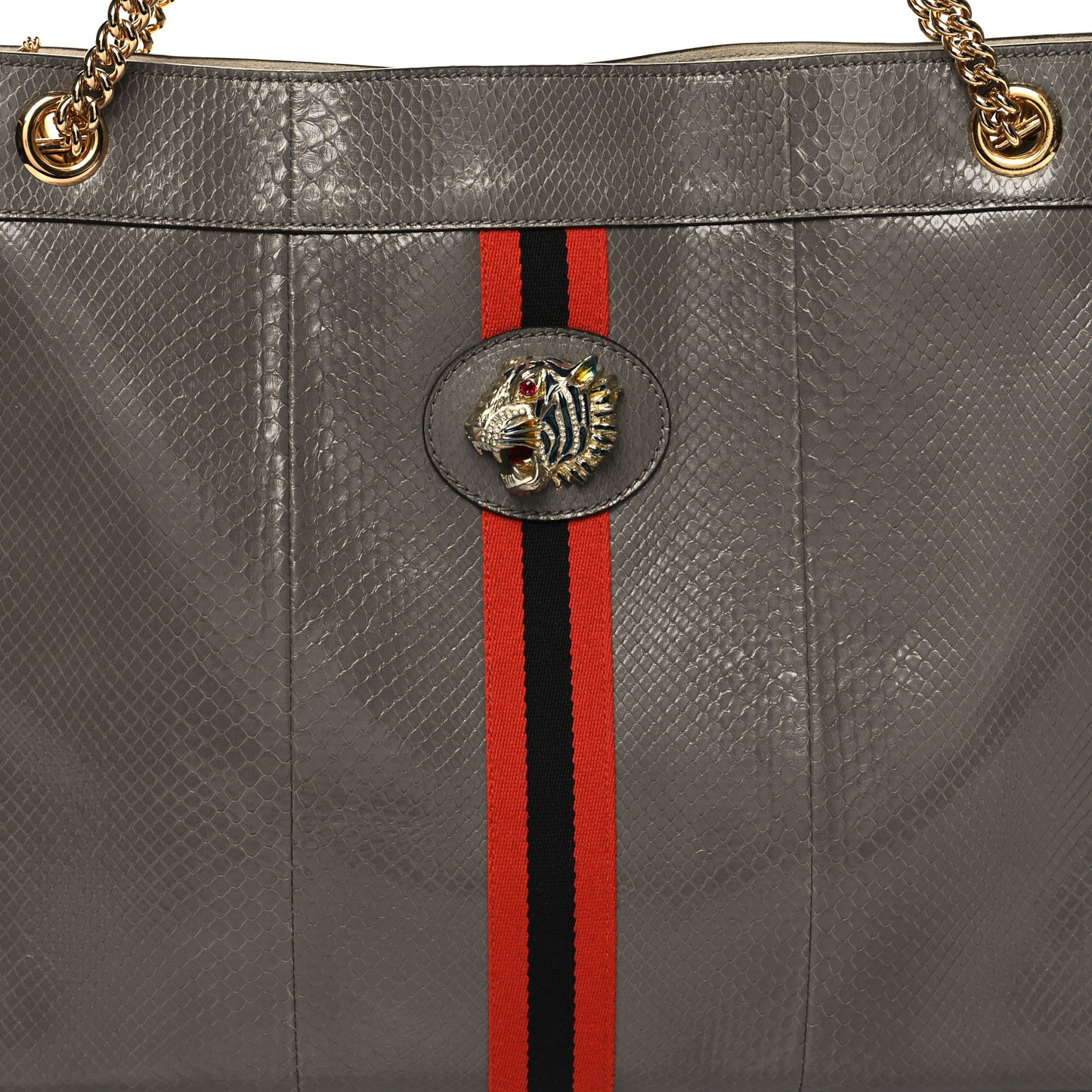 Snakeskin Large Rajah Chain Tote Dusty Grey