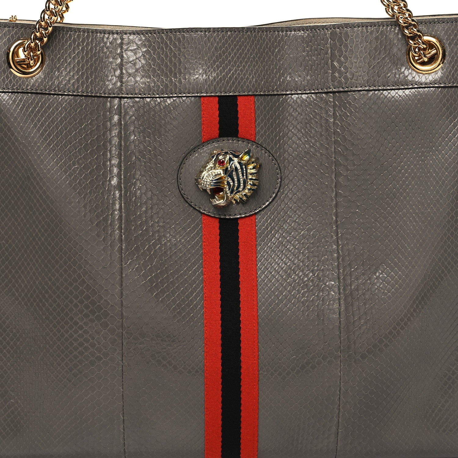 Gucci Snakeskin Large Rajah Chain Tote Dusty Grey 10 of 12