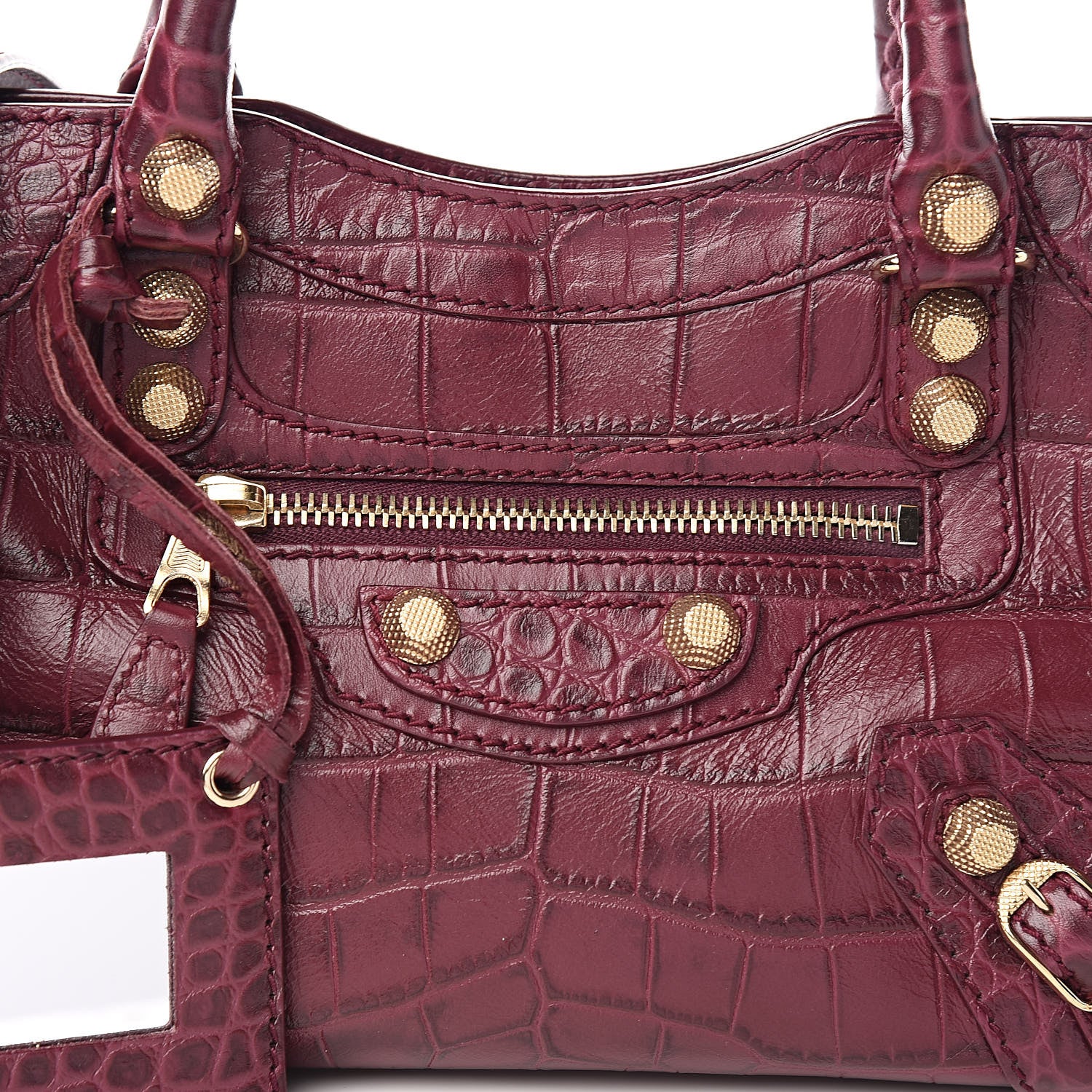 Balenciaga Calfskin Crocodile Embossed Giant 12 Gold Hardware Mini City Violet Prune 10 of 10