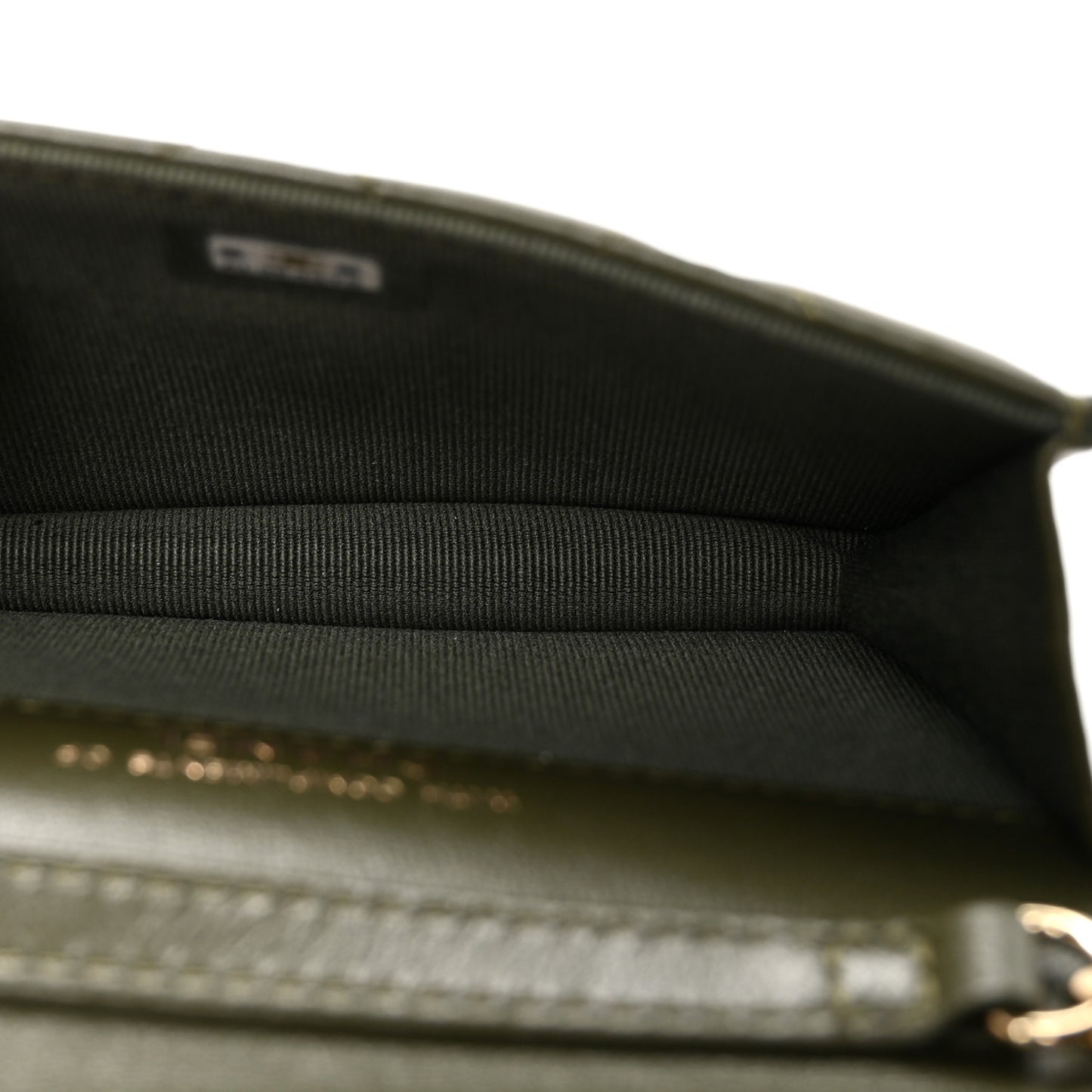 Lambskin Quilted Flap Chain Belt Bag Khaki