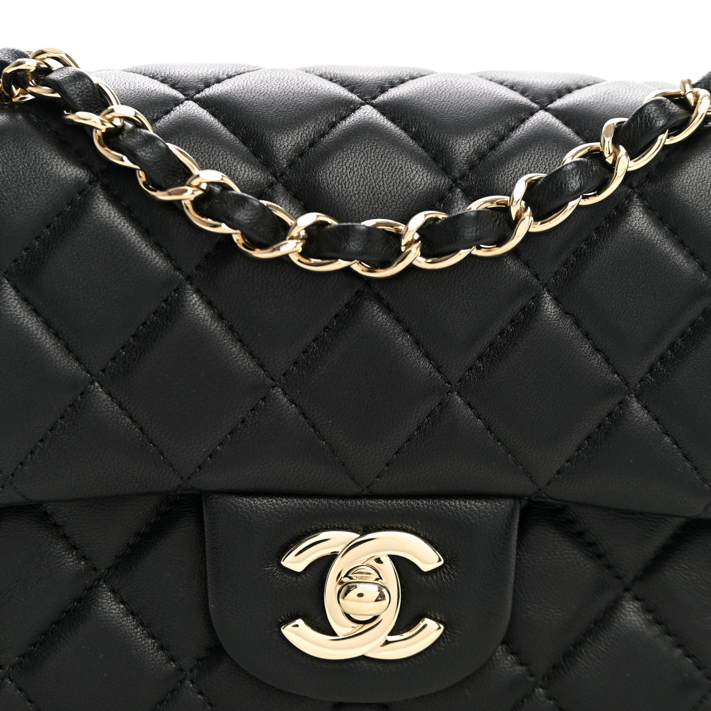 Lambskin Quilted Mini Rectangular Flap Black
