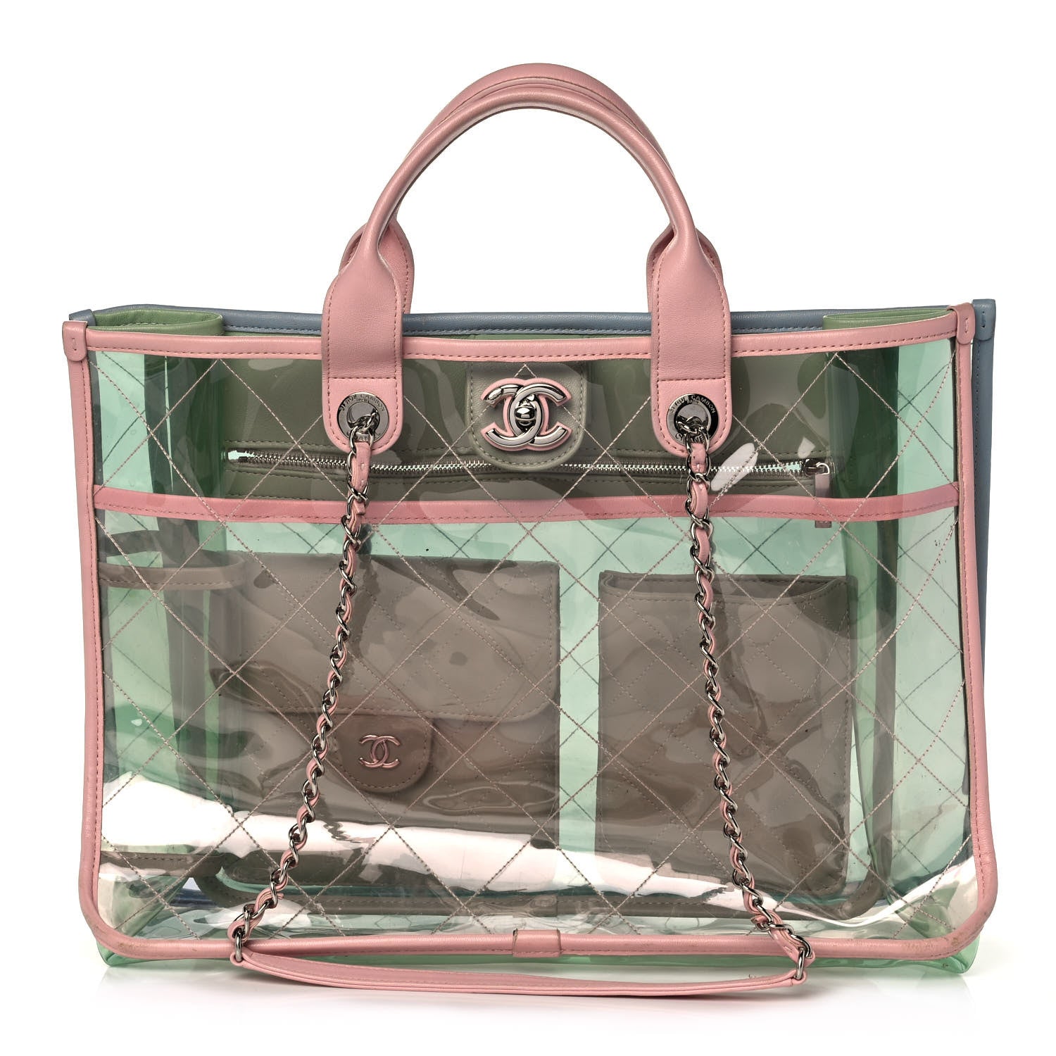 Chanel PVC Lambskin Stitched Medium Coco Splash Shopping Bag Green Pink 1 of 15