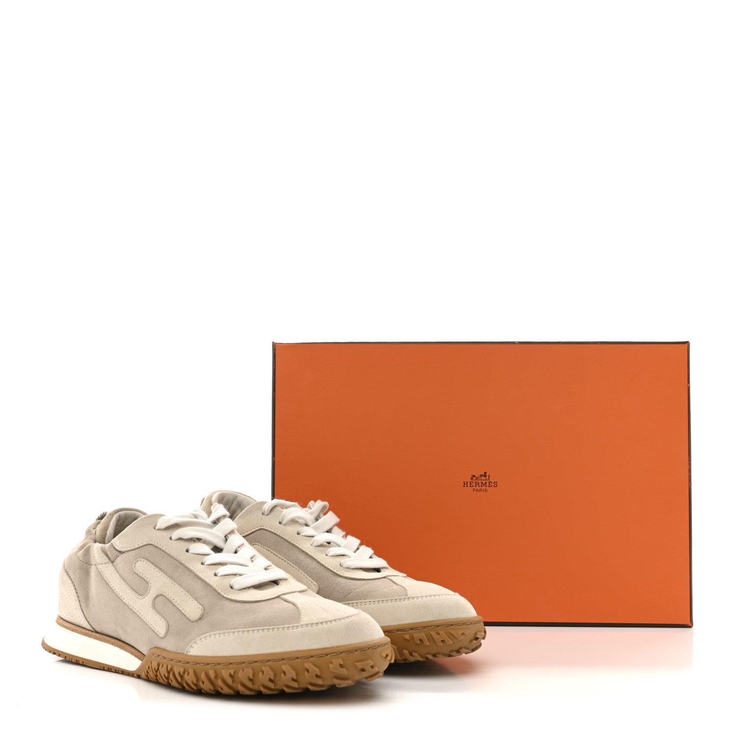 Hermes Suede Goatskin Jet Sneakers 37 Beige Esquisse Glaise