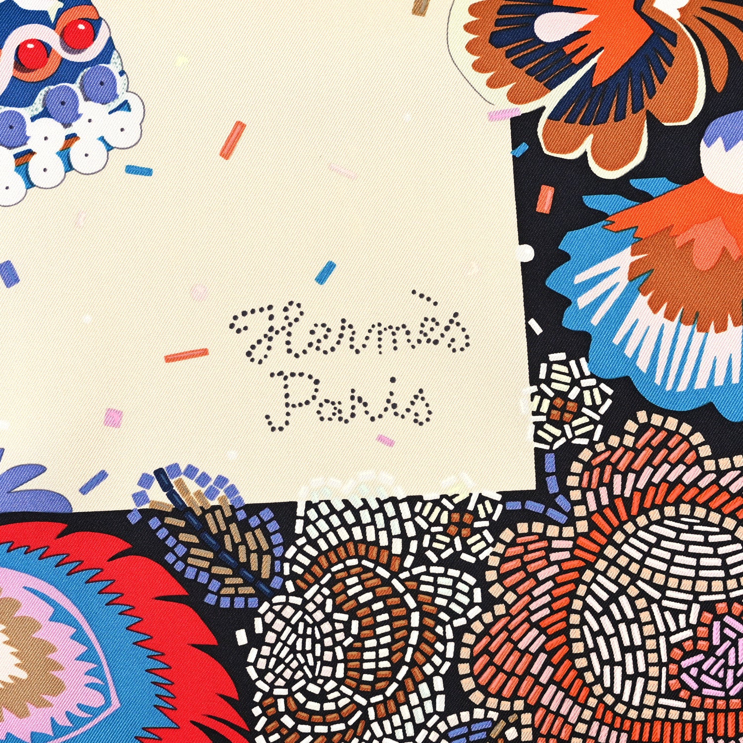 Hermes Silk Costume de Fete Scarf 90 Black Creme Bleu 2 of 4
